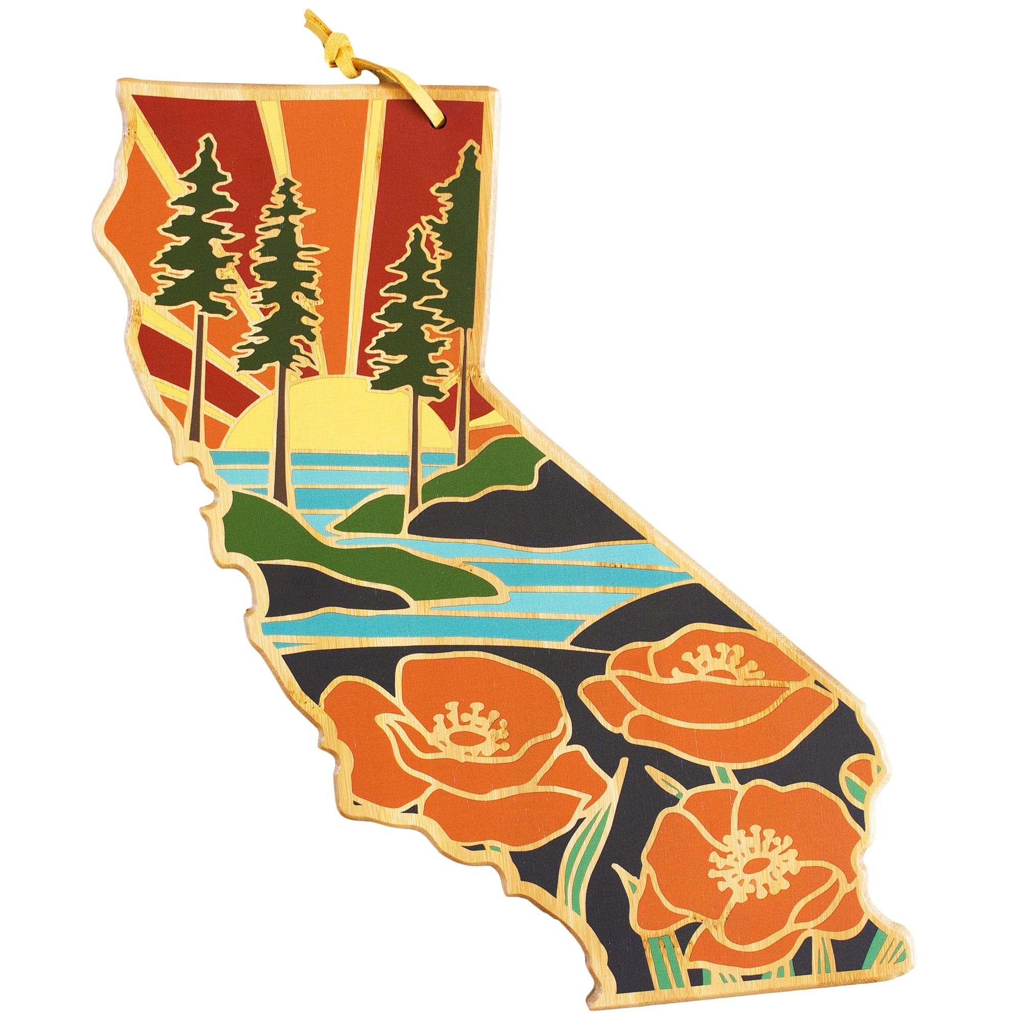 California-Inspired Wooden Cutting Board with Summer Stokes Artwork – Perfect for Kitchen Prep, Charcuterie Boards & Home Decor