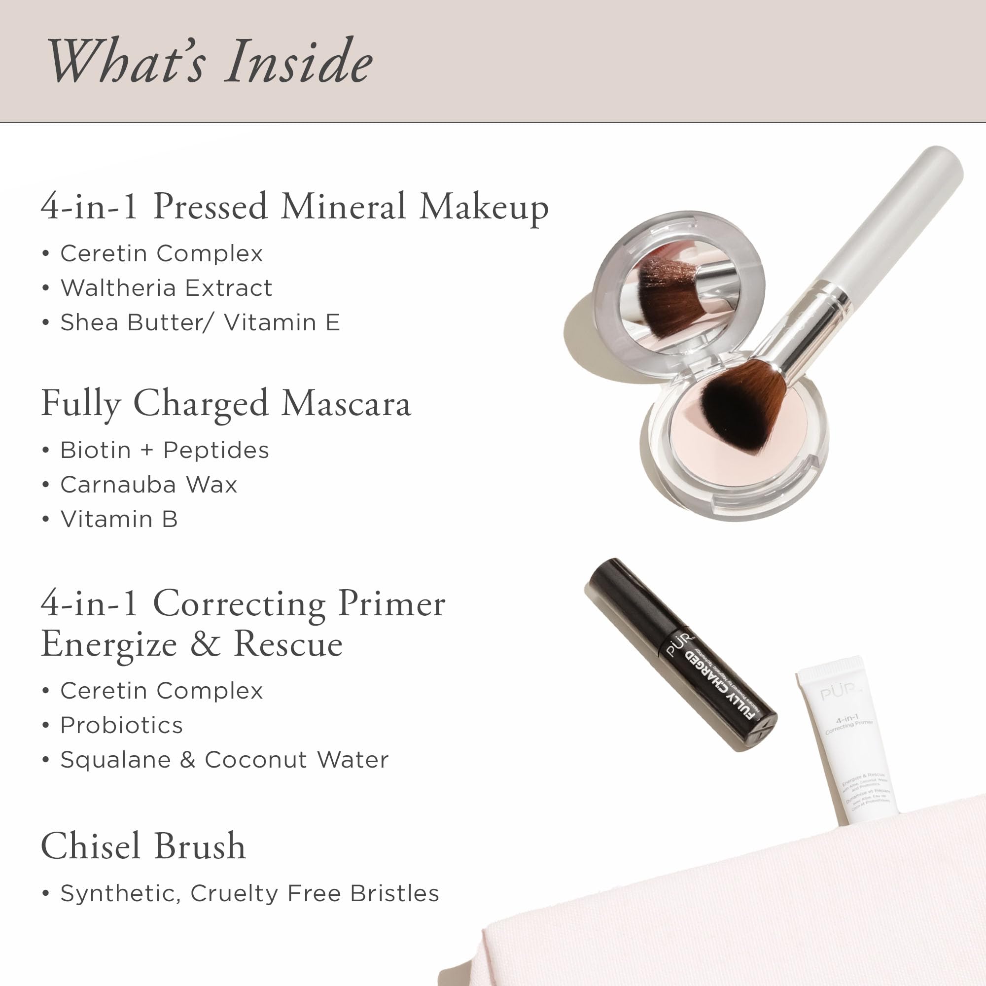 PÜR Multitasking Essentials Best Sellers Kit - 4-in-1 Makeup Set for Flawless Skin | Foundation, Concealer, Primer & Highlighter | Perfect for Daily Use, Special Occasions & Travel