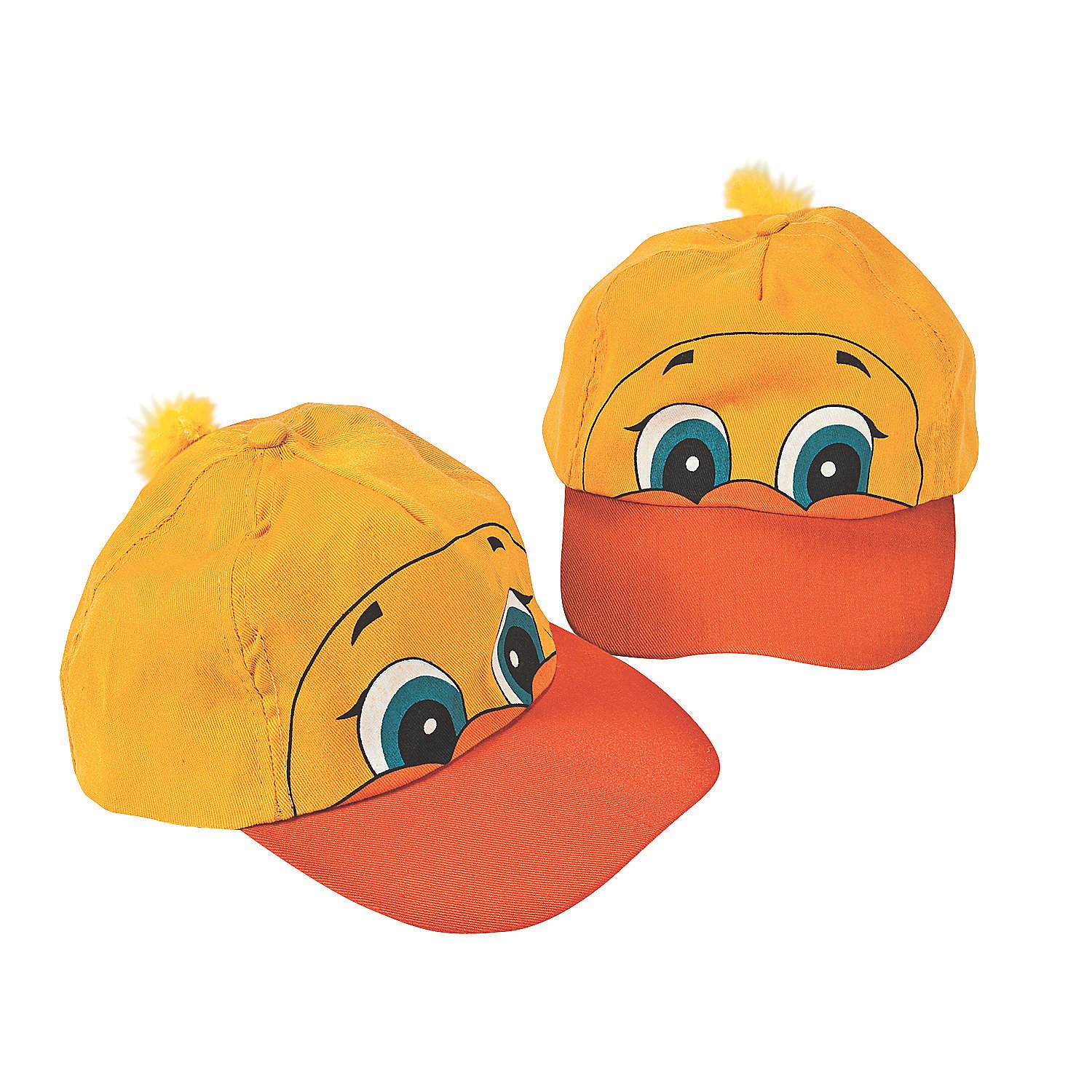 Fun Express - 12-Piece Yellow Luau Duck Shaped Baseball Caps for Hawaiian Party, Beach Theme Party, Pool Party & Costume Accessories - Bulk Pack Hats for Kids & Adults