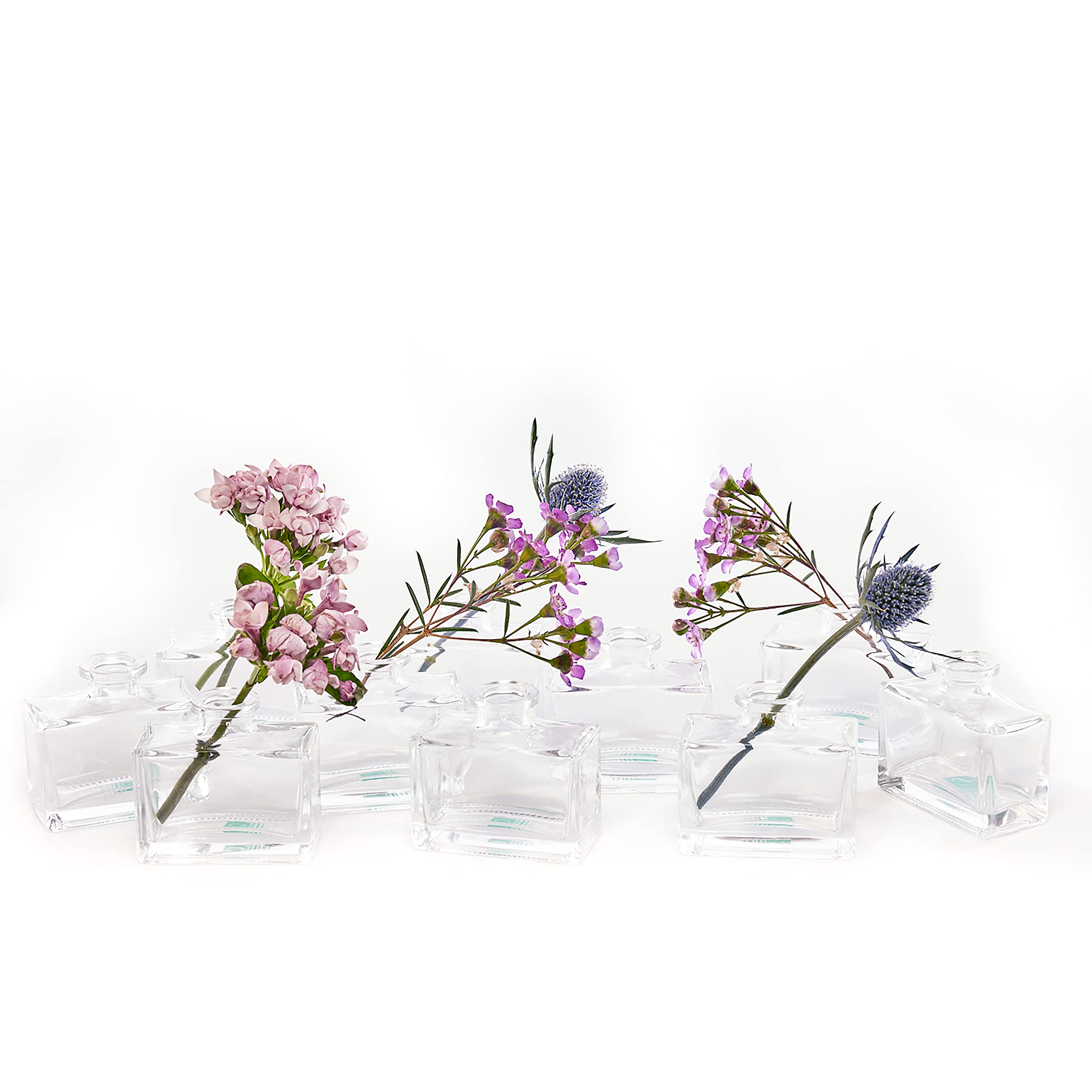 CHIVE ‘Loft’ Small Mini Flower Vases - Set of 10 Clear Glass Bud Vases for Wedding Centerpieces, Rustic Home Decor & Events - Durable Premium Quality Glass Vases for Fresh Flowers, Table Decorations and Gift Ideas