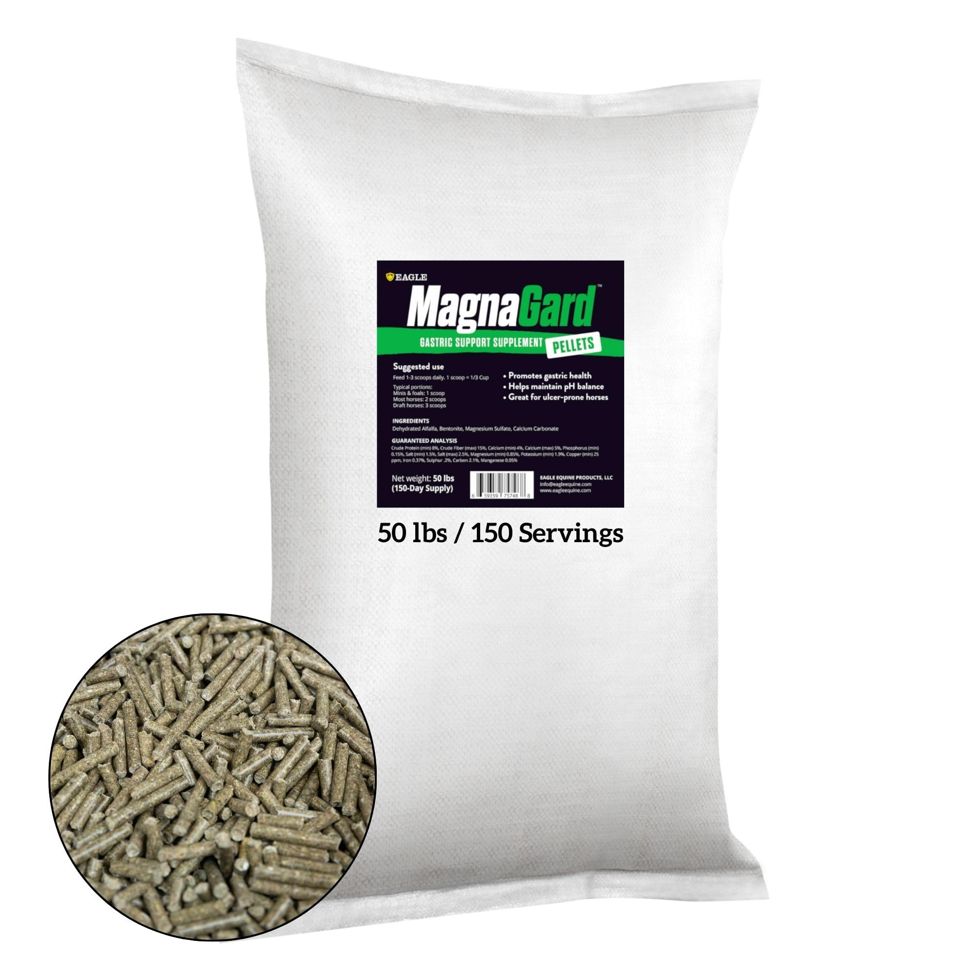 Premium Gastric Support Supplement for Horses - 50 lbs Alfalfa Pellet with Calcium, Magnesium & 50+ Trace Minerals | Digestive Health & Ulcer Relief | Palatable Daily Feed for Performance Horses, Senior Horses & Equine Wellness | 150 Day Supply
