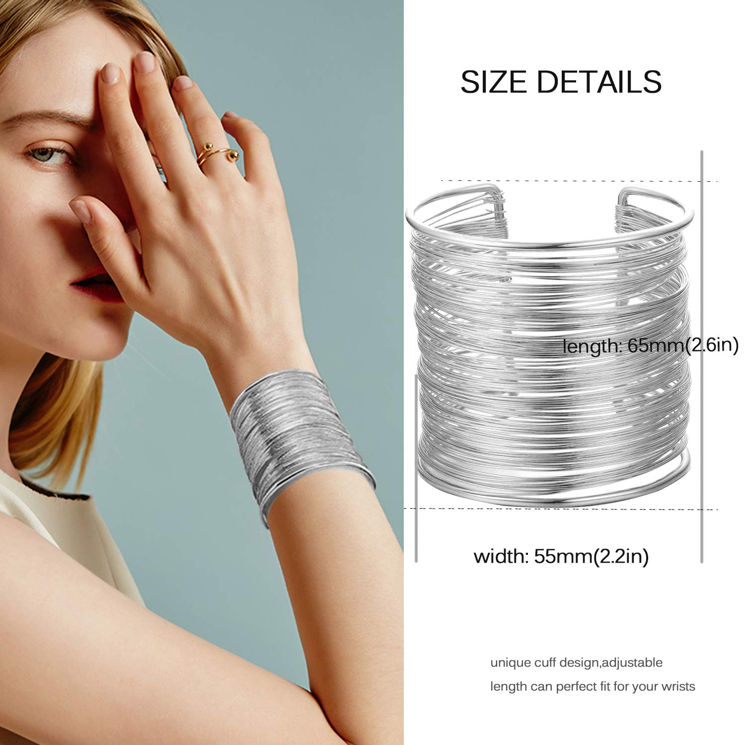 RIOSO 4-Pack Gold Open Cuff Bangle Bracelets for Women - Adjustable Wide Wire Wrap Wrist Cuffs for Party, Wedding & Everyday Fashion Accessories