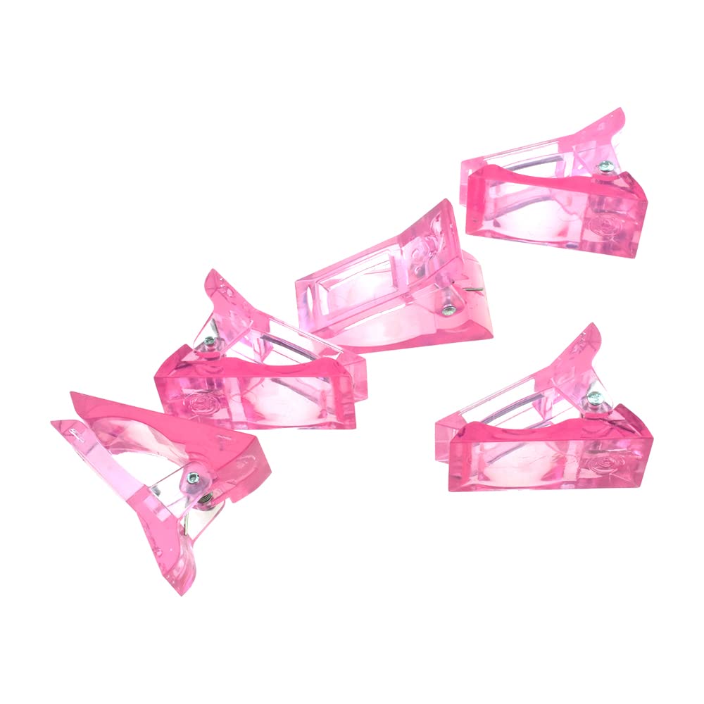 HAHIYO 5Pcs Pink Plastic Nail Tips Clips - Quick Building Poly Gel Nail Forms with UV LED Builder Clamps for Nail Extensions | Perfect for Nail Art, DIY Design, Manicure, Salon & Home Use | Great for Professional Nail Technicians & At-Home Beauty Enthusiasts