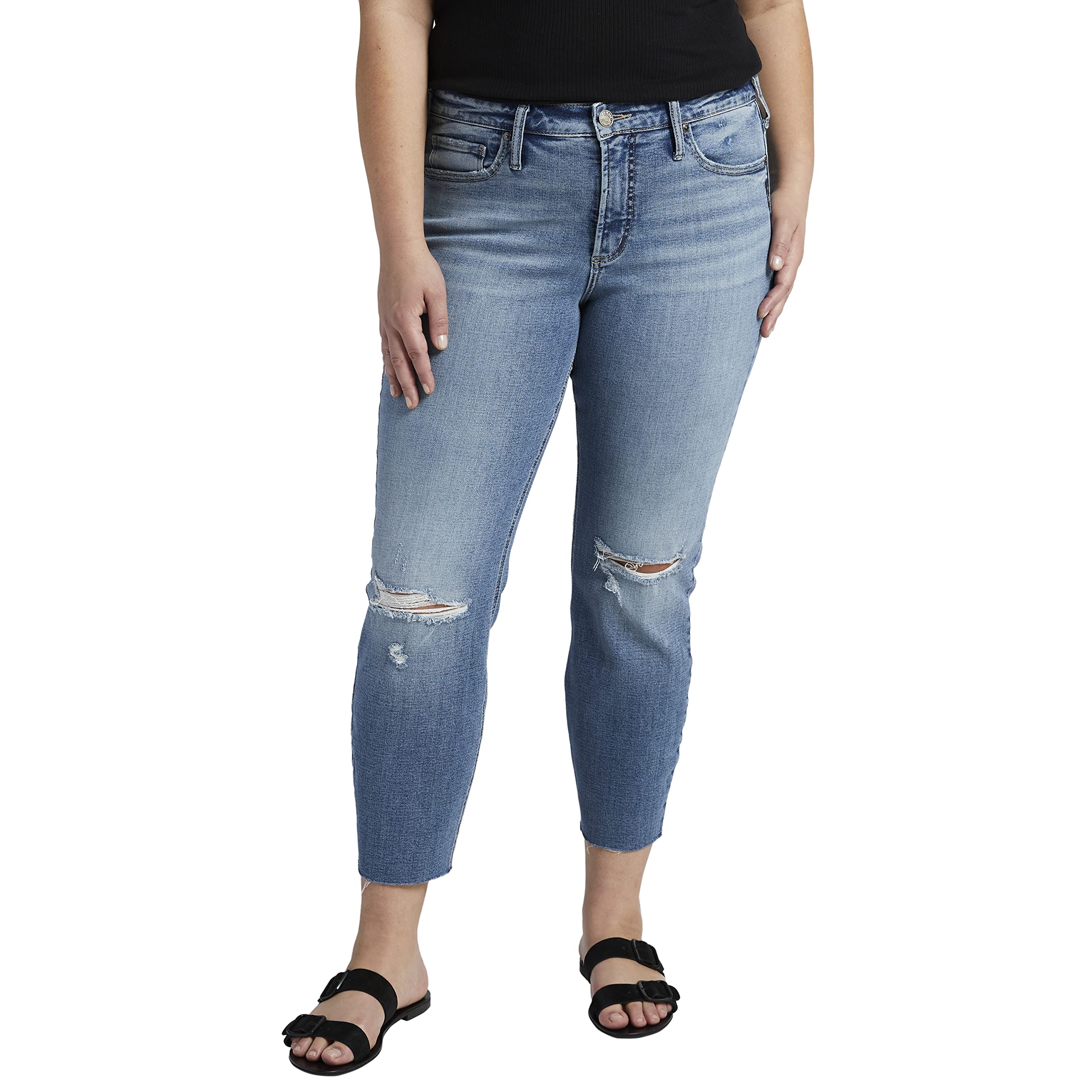 Silver Jeans Co. Women's Plus Size Most Wanted Mid Rise Straight Crop Jeans - Comfortable Stretch Denim Pants for Casual Wear, Work & Everyday Outfits