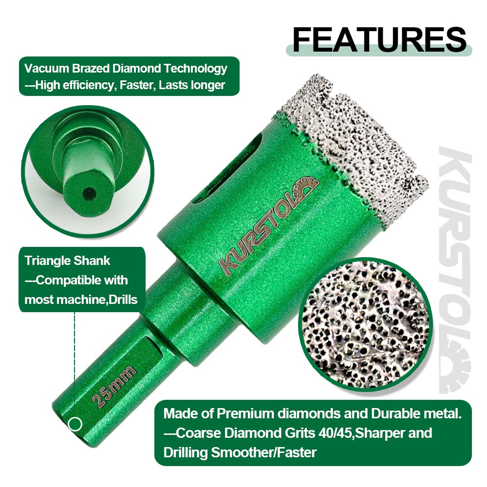 8pcs Diamond Drill Bit Set for Porcelain Tile, Ceramic, Marble, Granite - 6/6/6/20/25/28/35/38mm Dry Diamond Hole Saw with Triangle Shank - Perfect for Bathroom Renovation, Kitchen Backsplash & Stone Crafting Projects