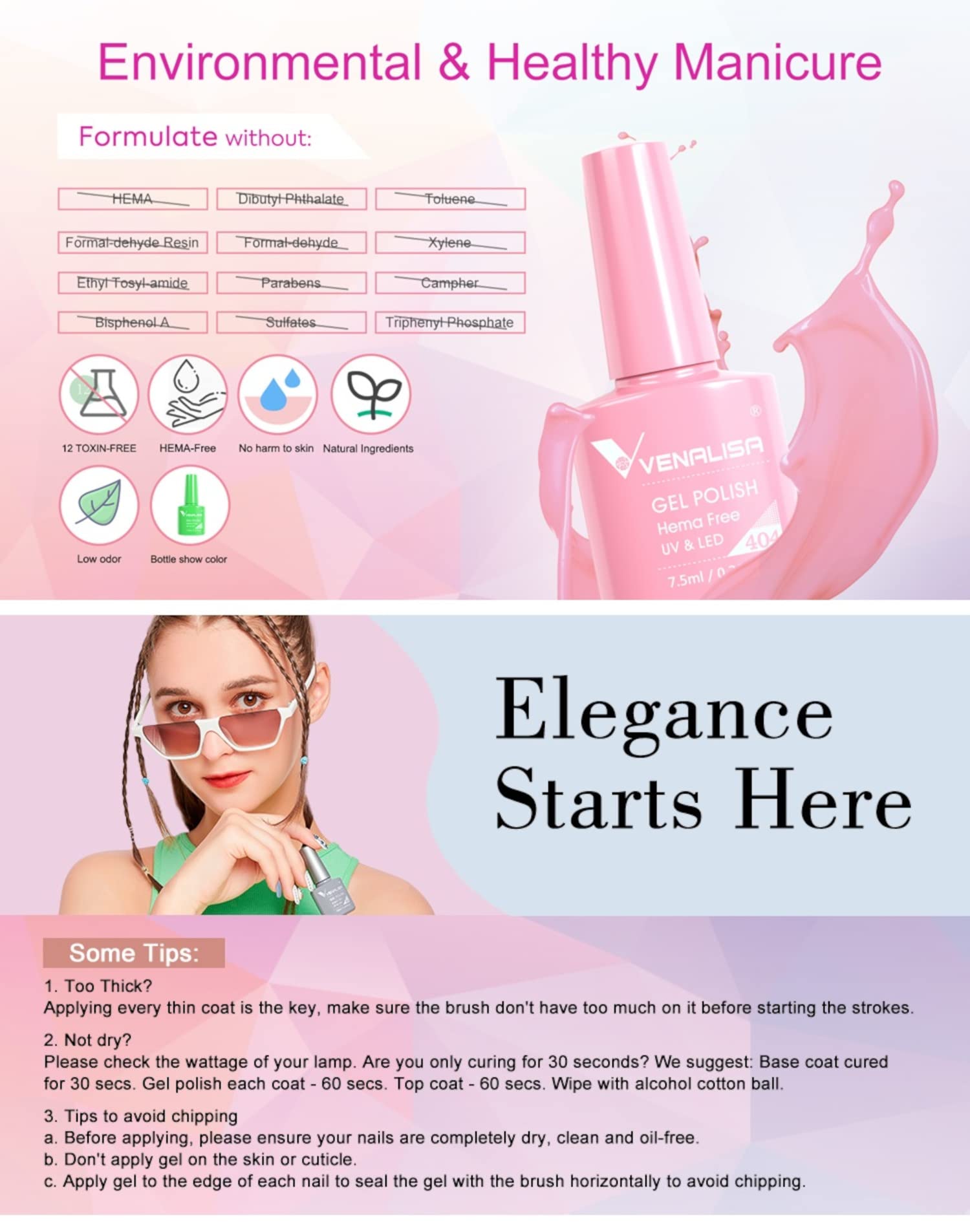 VENALISA #412 Gel Nail Polish 7.5ml - Soak Off UV LED Nail Gel for Manicure & Nail Art - Salon Quality Long-Lasting Polish (Requires UV Light to Cure) - Perfect for Home DIY Nails & Professional Salon Use