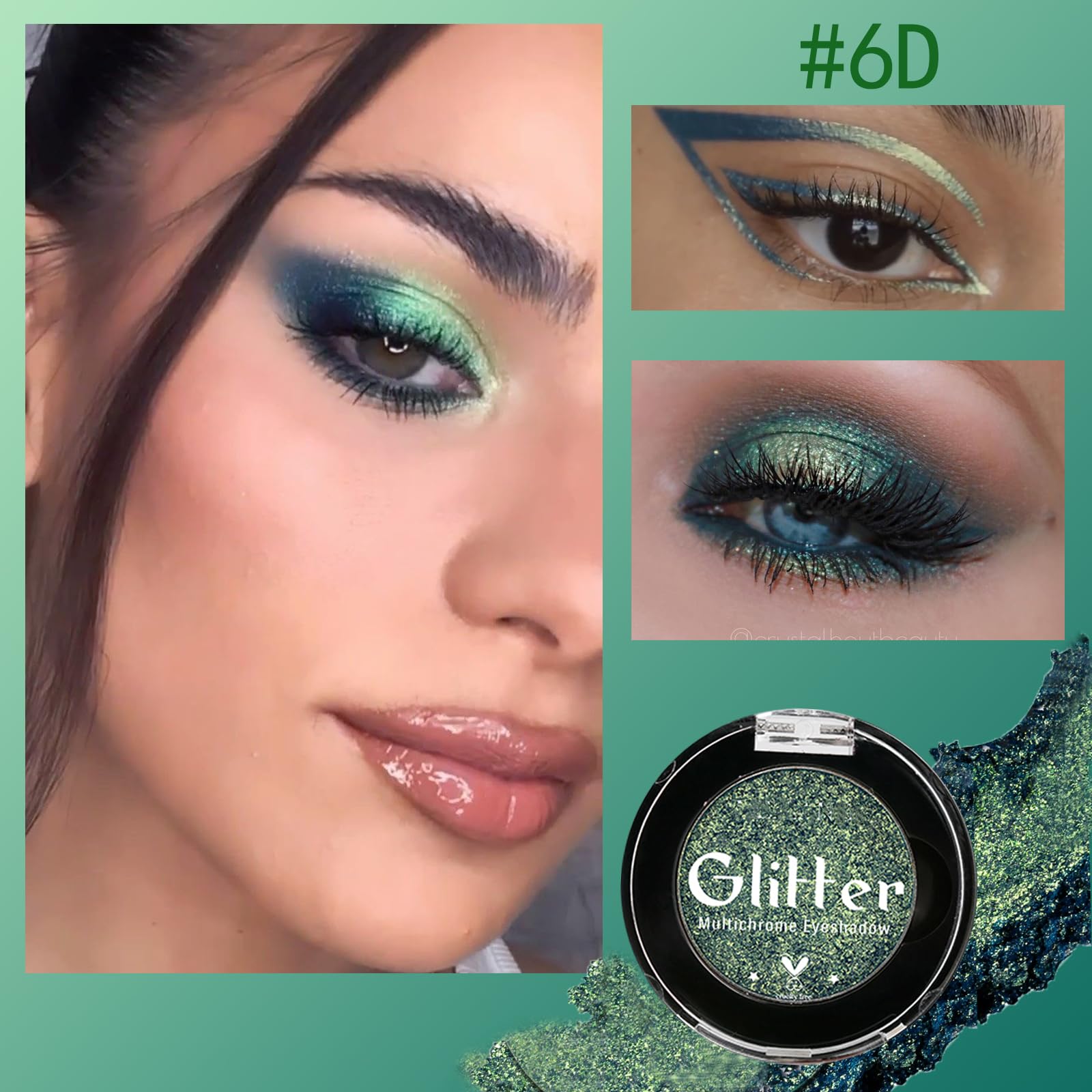BEUSELF Glitter Multichrome Emerald Green Eyeshadow Palette - Highly Pigmented, Long Lasting Cream Eyeshadow - Vegan, Talc Free, Travel Size - Perfect for Party, Night Out & Special Occasion Makeup