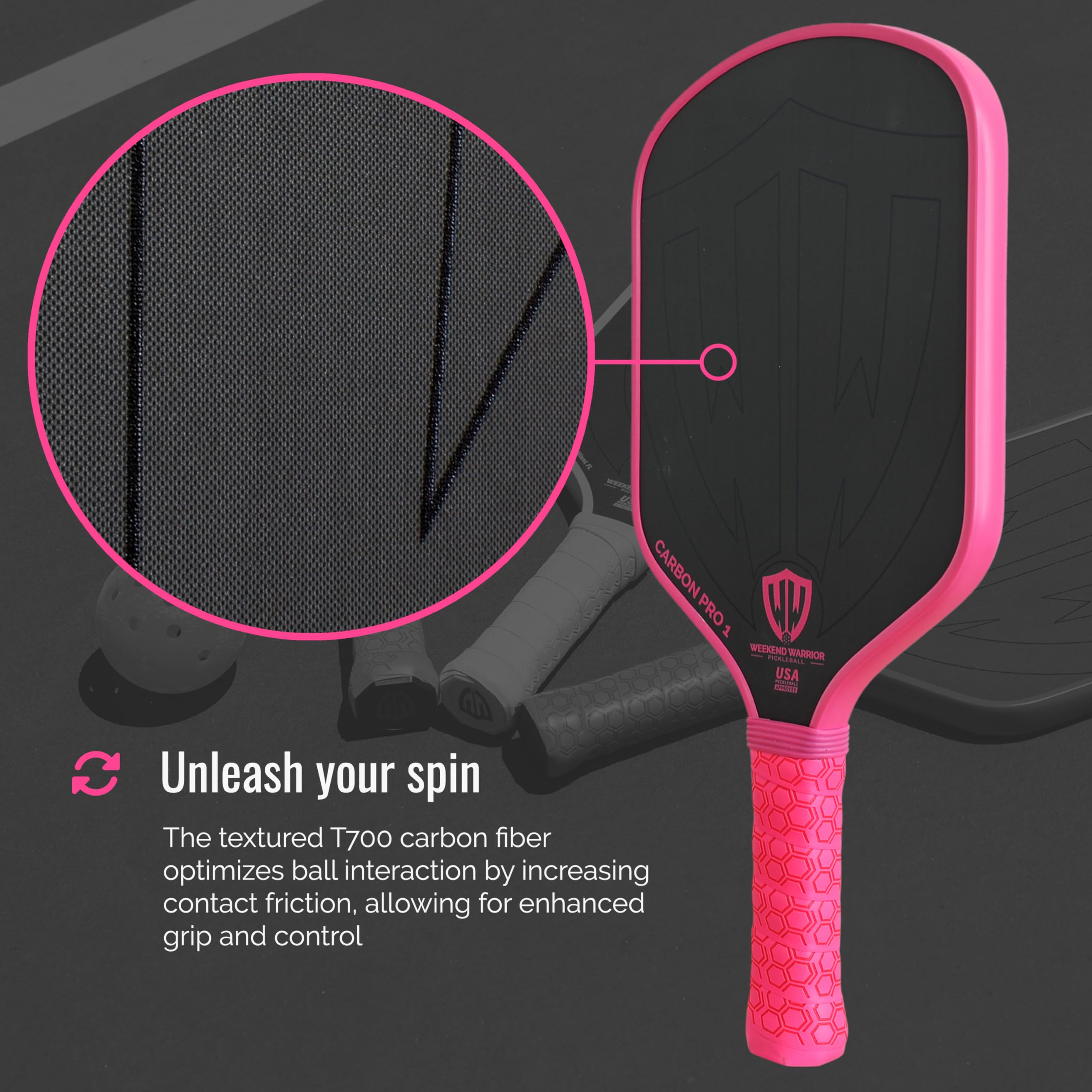 USAPA Approved T700 Carbon Fiber Pickleball Paddle - Lightweight Power & Spin Control - Extended Handle Design with Paddle Cover, Eraser & Accessories - Perfect for Tournaments, Casual Play & Outdoor Games