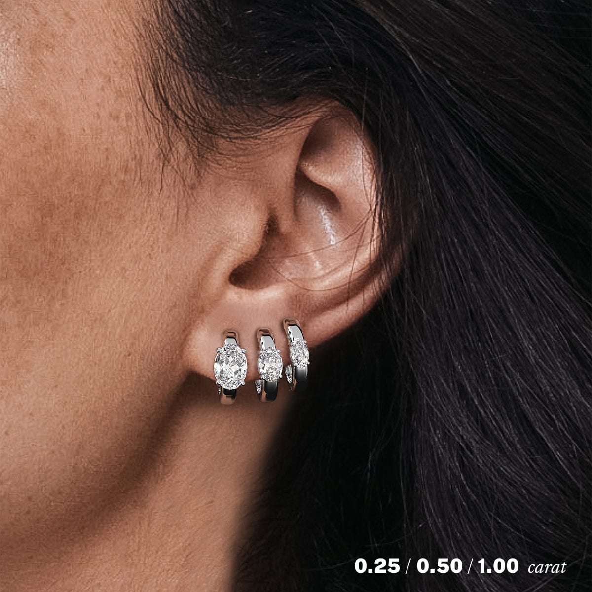 2 Carat Oval Diamond Hoop Earrings - 14K White Gold Dangle Earrings for Women | Perfect for Weddings, Parties & Special Occasions