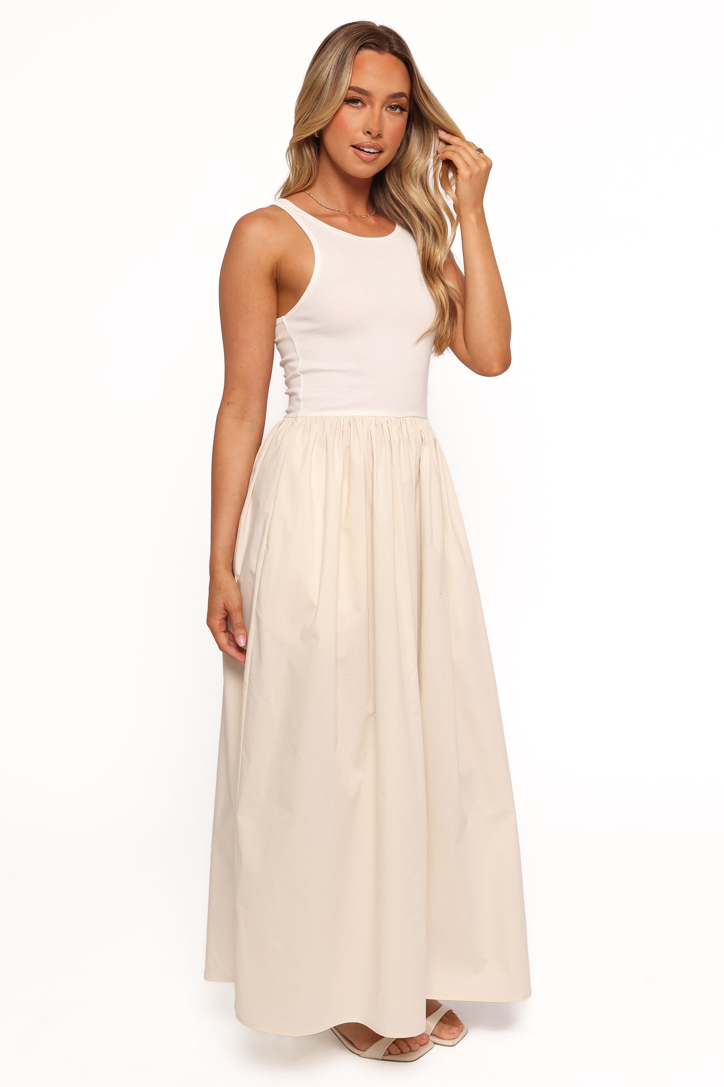 Franki Midi Dress for Women - Elegant White Cream Flowy Summer Dress | Perfect for Beach Vacations, Date Nights & Casual Outings