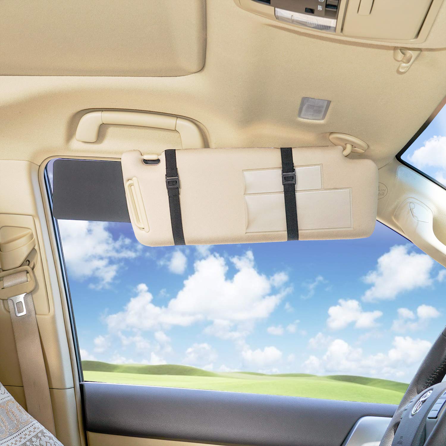Car Visor Sunshade for Driver & Passenger - Anti-Glare UV Protection Sun Shade Extender (Black) - Perfect for Road Trips & Summer Driving
