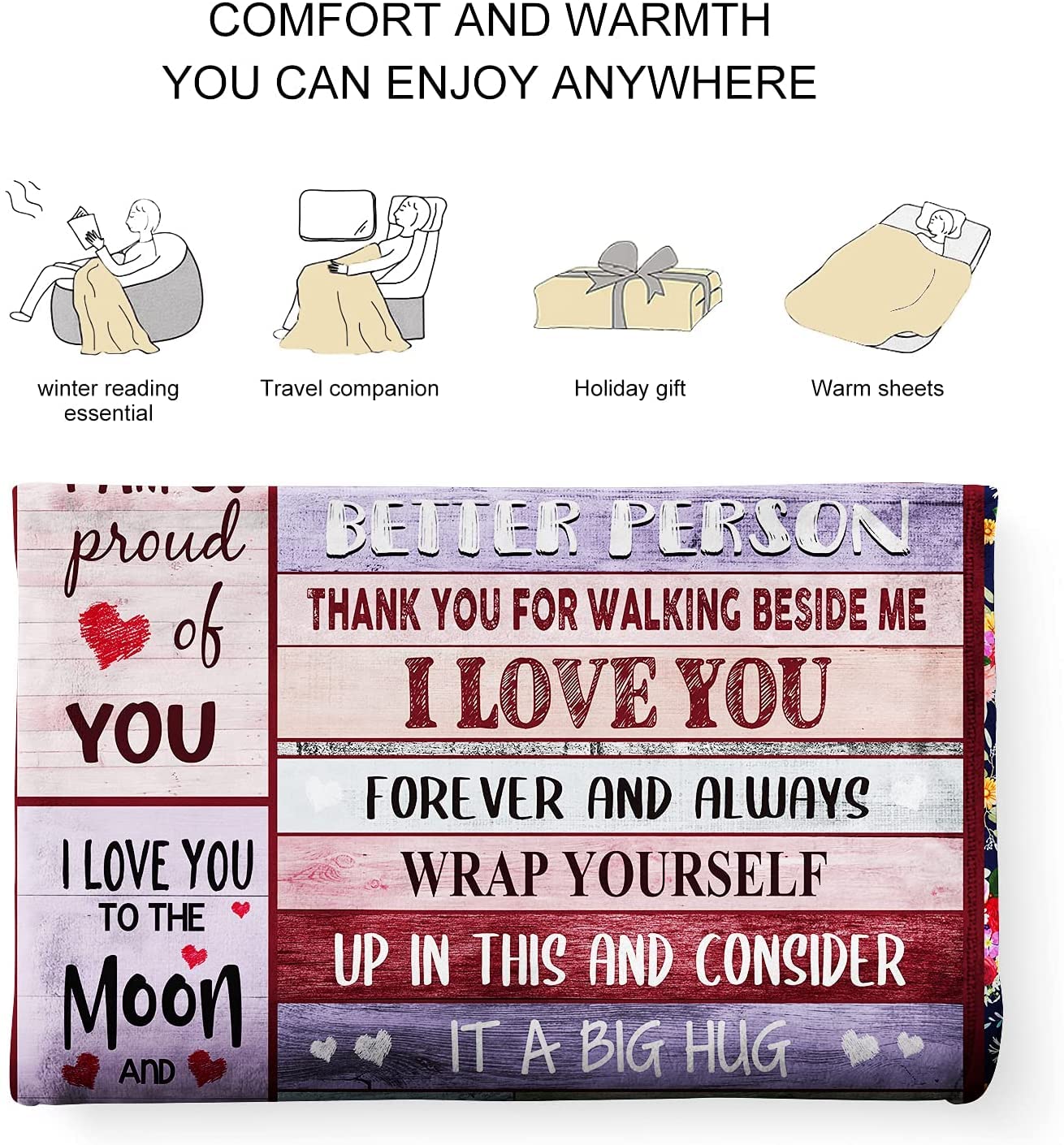 Romantic Anniversary Birthday Gift for Wife - Soft 80x60in Blanket for Her - Perfect for Valentine's Day, Mother's Day, Christmas - Thoughtful Wedding Gift from Husband with 'I Love You' Design - Cozy Home Decor for Couples & Special Occasions