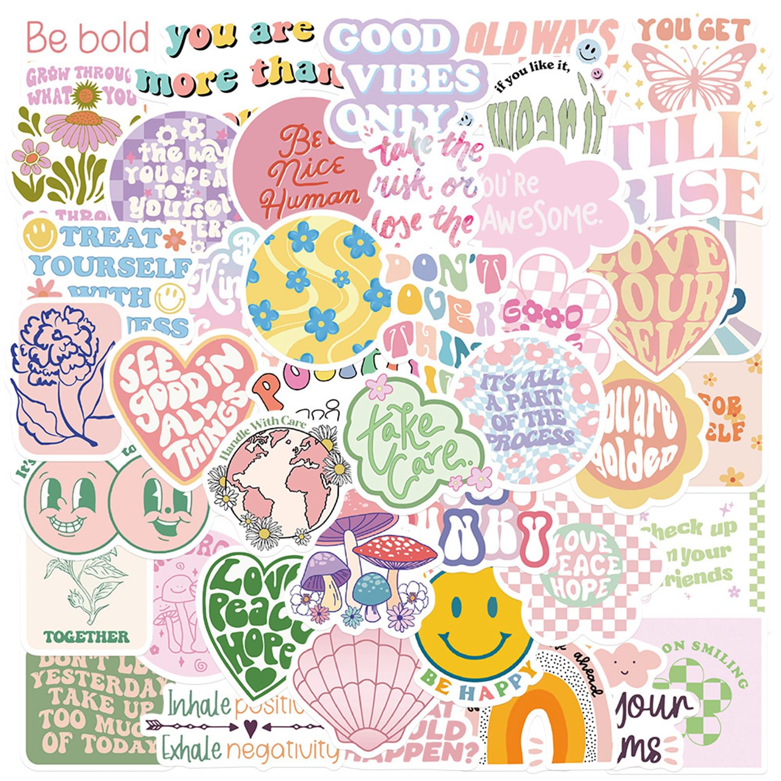 50PCS Preppy Aesthetic Stickers - Waterproof Vinyl Decals for Water Bottles, Laptops, Luggage & Skateboards - Trendy Pink Stickers for Adults, Teens & Kids - Perfect for School, Travel & DIY Projects