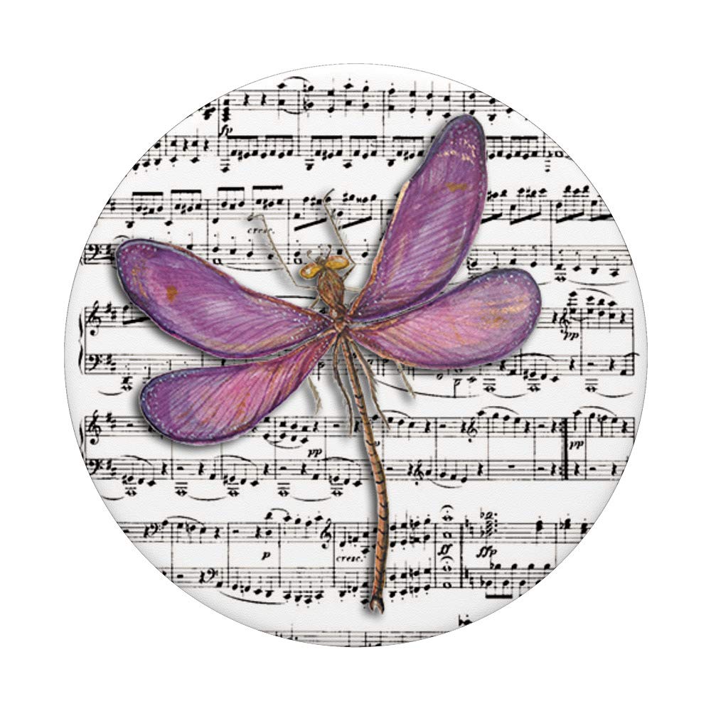 Pink Dragonfly on Music Sheet Background PopSockets PopGrip - Interchangeable Phone & Tablet Grip for Secure Hold | Perfect for Music Lovers, Students & Office Workers