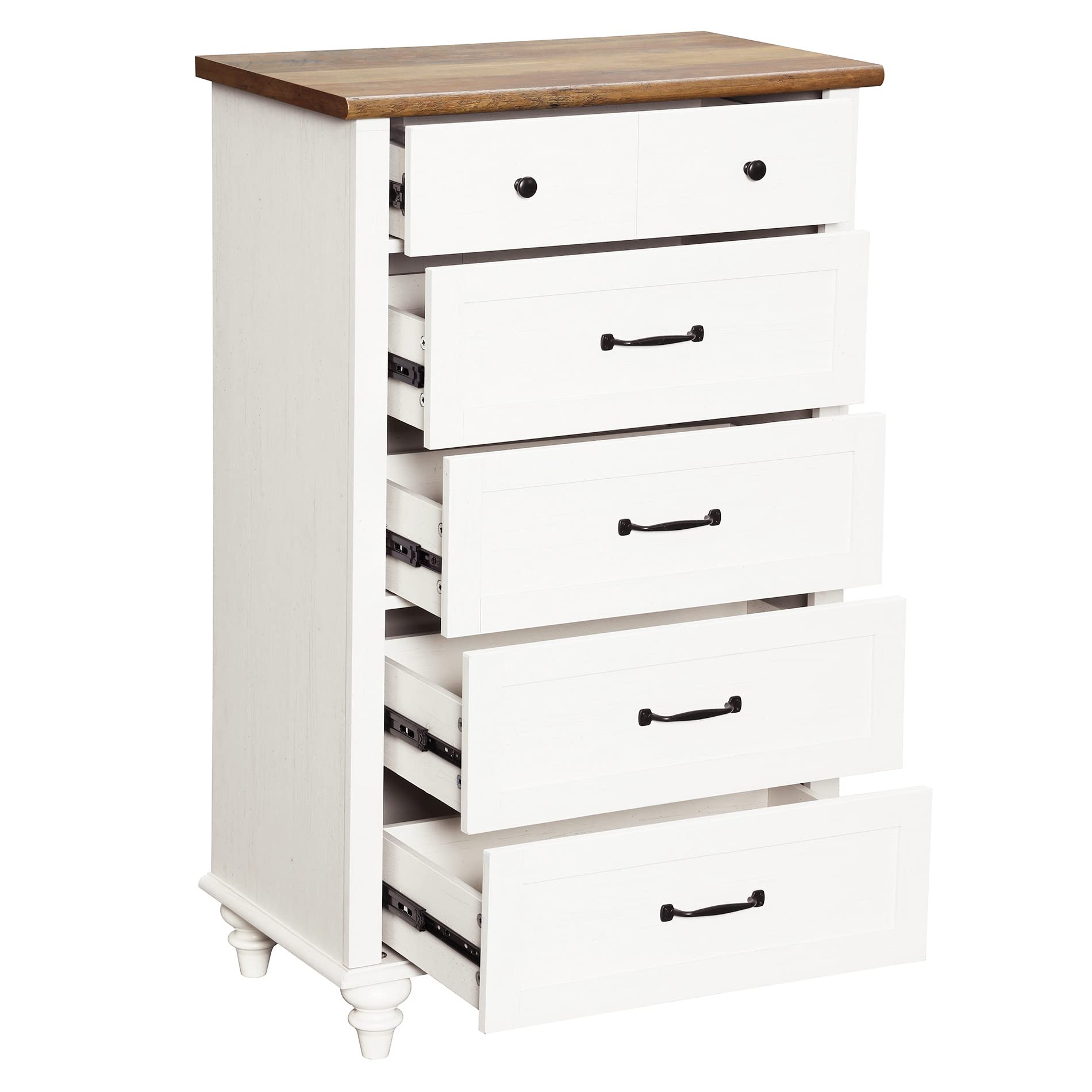 WAMPAT White 5-Drawer Dresser for Bedroom - Mid Century Modern Wooden Chest of Drawers with Wide Storage, Kids Dresser & Closet Organizer - Perfect for Nursery, Living Room, Hallway & Small Spaces