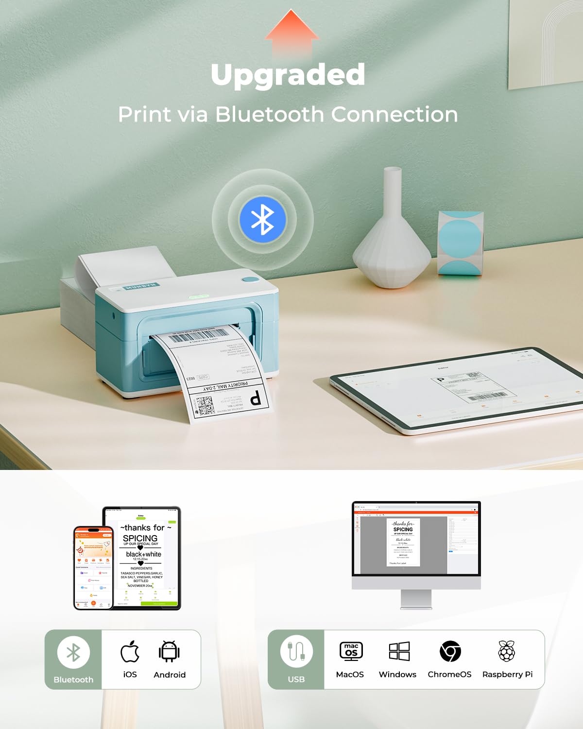 MUNBYN 941B Wireless Bluetooth Thermal Label Printer - 300DPI 4x6 Shipping Labels for Small Business | Compatible with Windows, Mac, iOS, Android | Works with Amazon, eBay, Shopify, Etsy & USPS | Green | Perfect for Home Office & E-commerce Shipping
