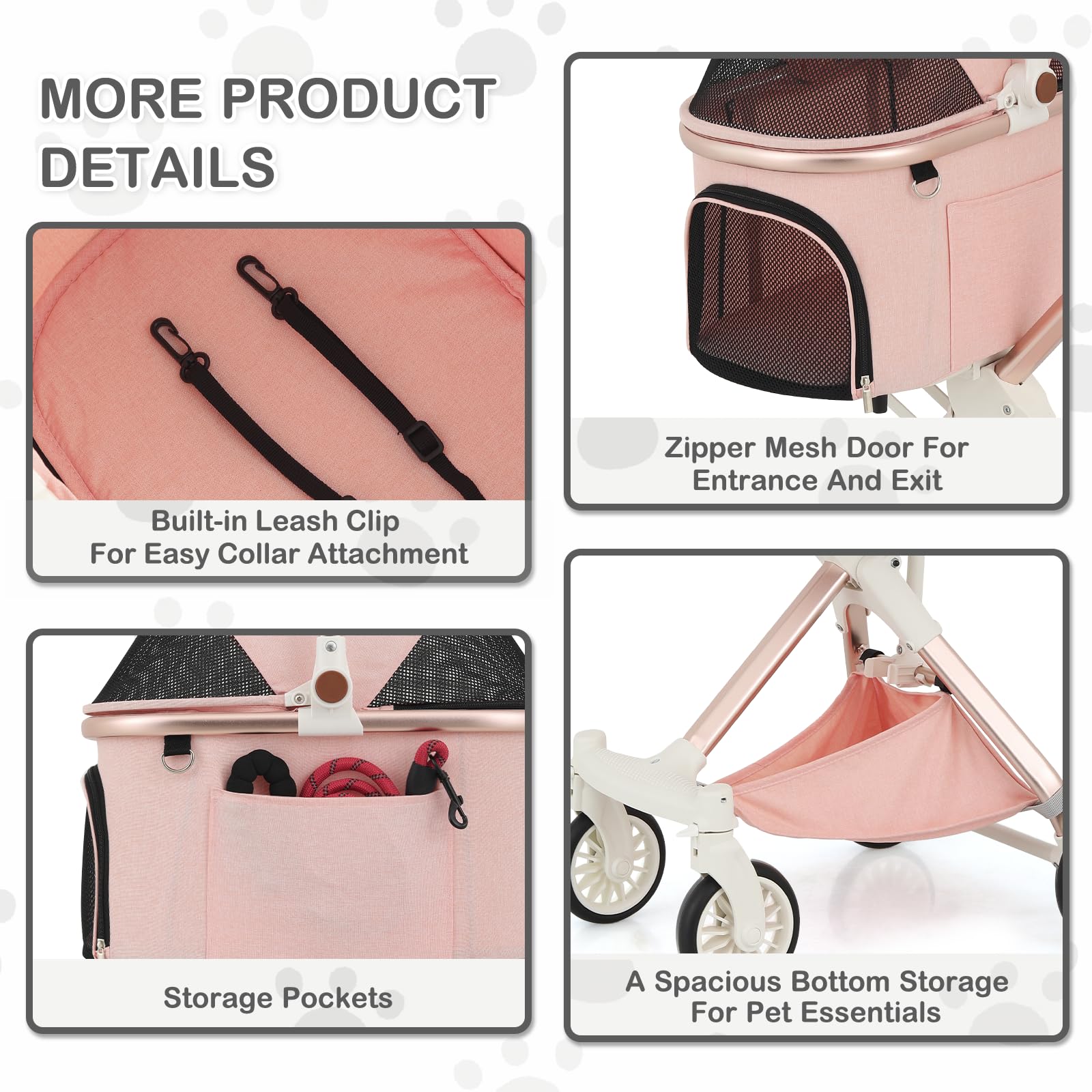 MoNiBloom 3-in-1 Pet Stroller with Adjustable Handle - Jogging Stroller for Dogs & Cats, Detachable Carrier & Lightweight Aluminum Frame - Soft Pink | Perfect for Outdoor Walks, Park Visits & Vet Trips