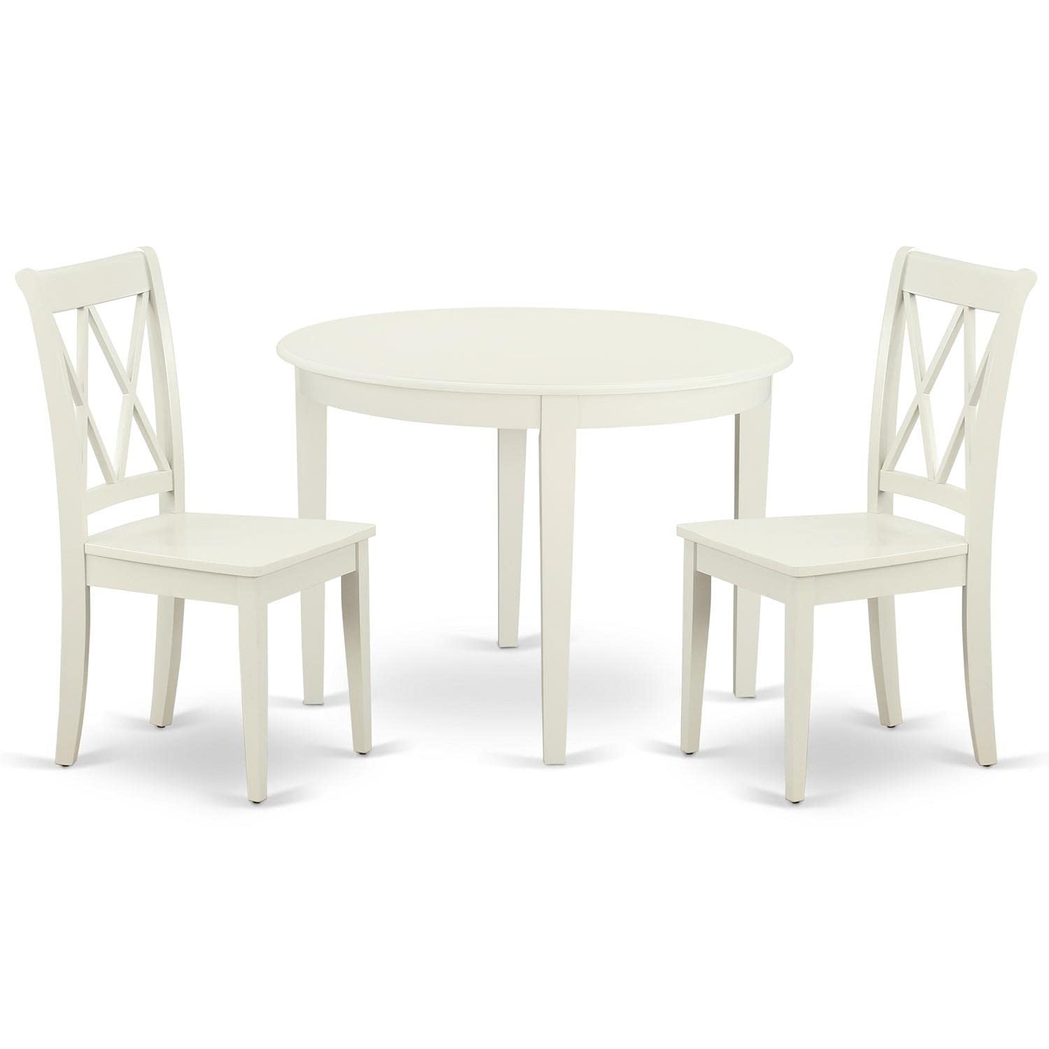 East West Furniture BOCL3-LWH-W 3-Piece Round Dining Table Set with 2 Wooden Chairs, 42x42 Inch, Linen White - Perfect for Small Spaces, Breakfast Nooks & Cozy Kitchen Dining Areas