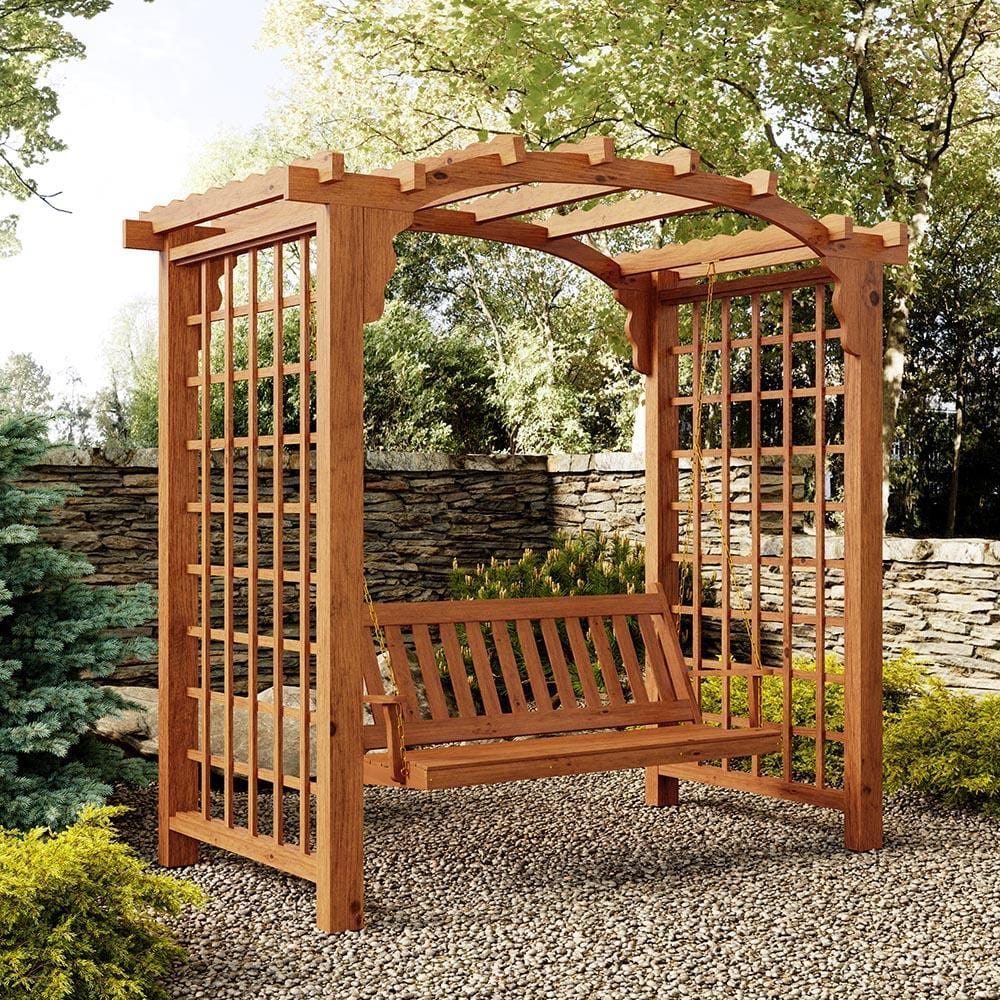 Keystone Amish Co. Georgetown Cedar Arbor With Swing Set - Outdoor Wooden Garden Structure for Relaxation & Play | Perfect for Backyards, Patios & Landscaping