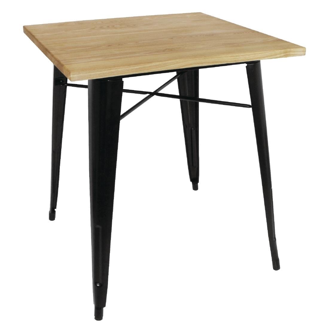 Bolero Black Square Steel Bistro Table with Wooden Top 700mm - Outdoor Patio, Garden, Cafe Dining Furniture for Restaurants & Home Decor