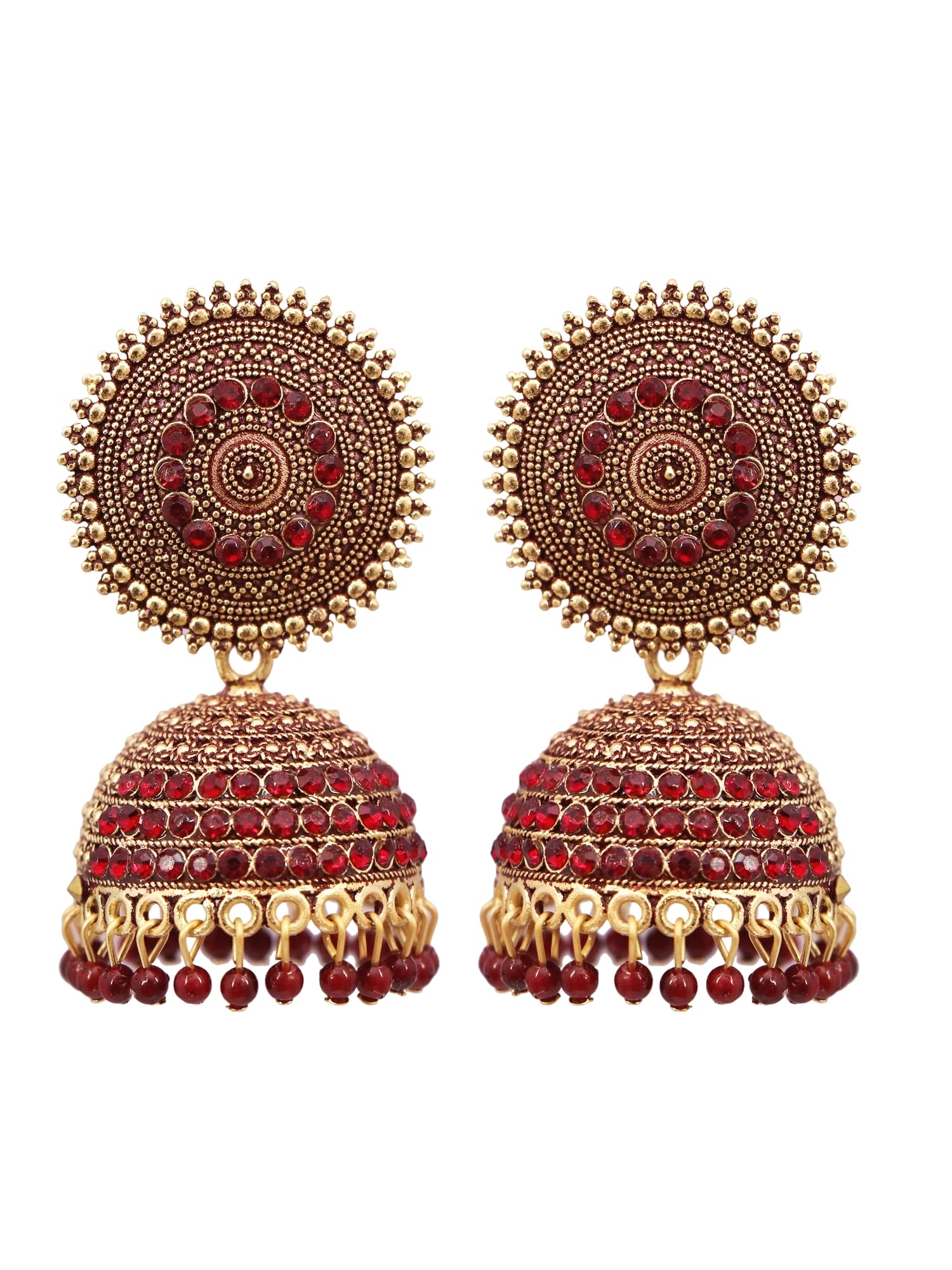 Handcrafted Oxidized Gold-Plated Royal Pink Stone Jhumka Earrings for Women | Traditional Indian Wedding Jewelry | Boho Fashion Statement for Parties & Festivals