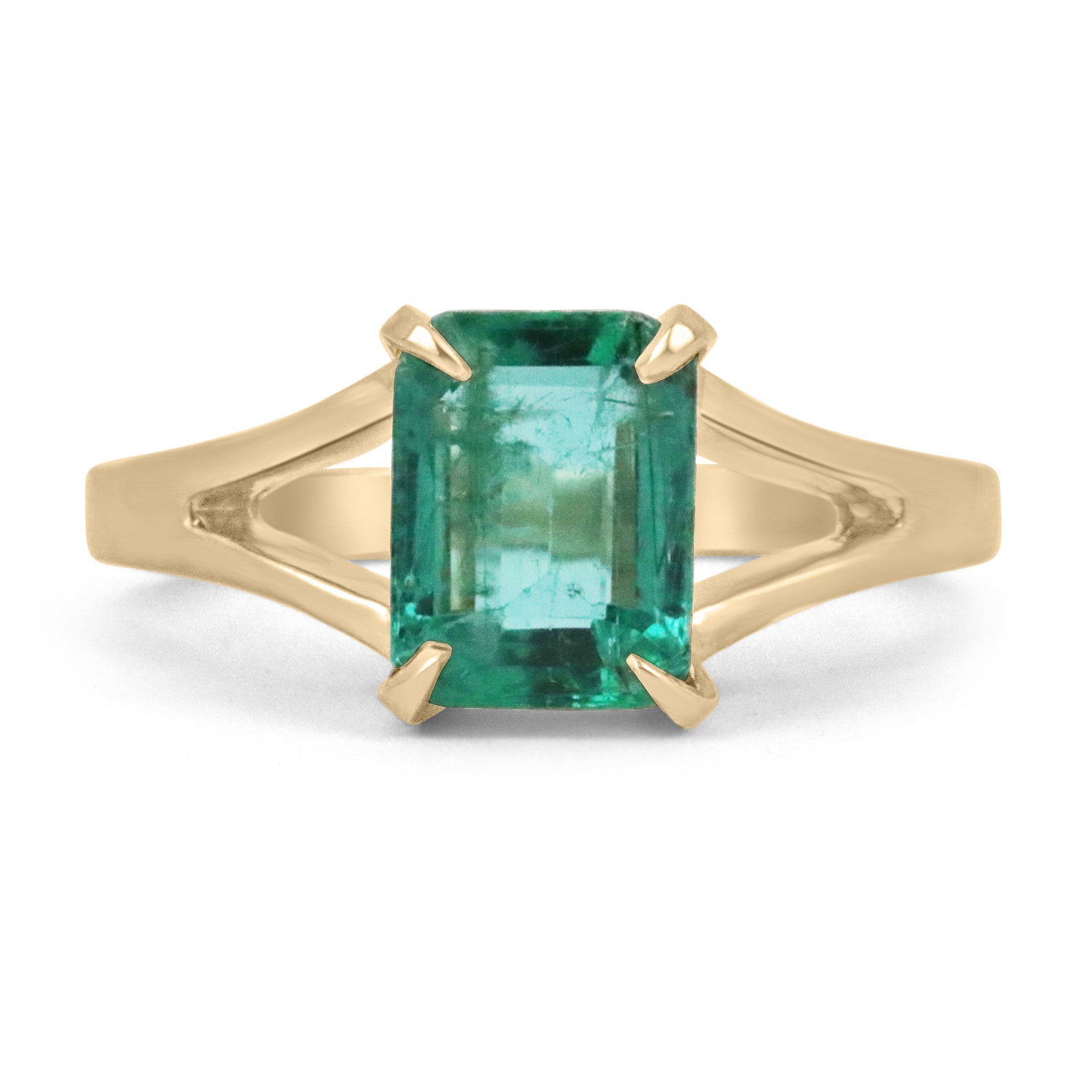 1.36ct 14K Gold Emerald Cut Vivid Green Natural Solitaire Split Shank Ring for Women - Elegant Engagement, Anniversary Gift & Special Occasion Jewelry