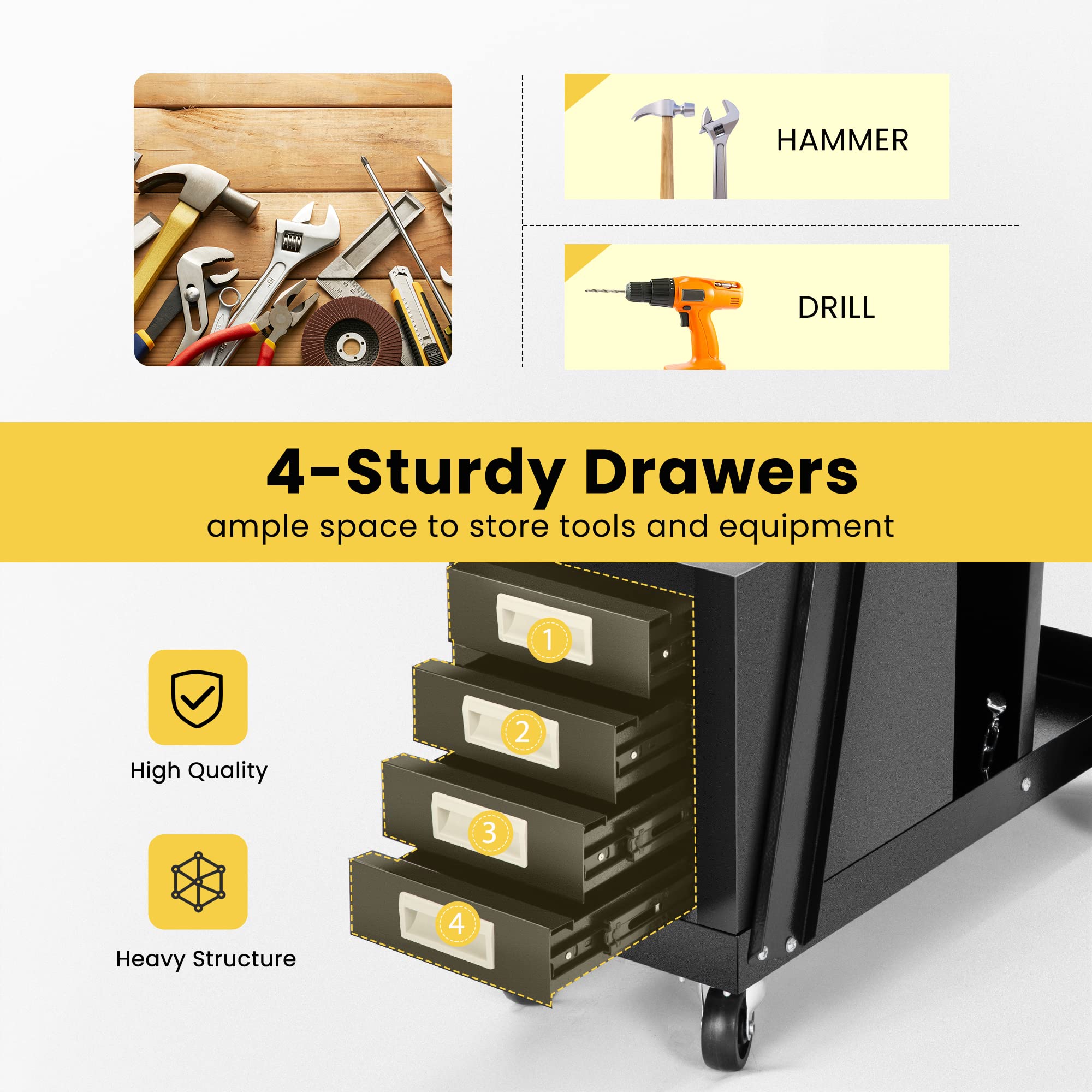 VIVOHOME Heavy Duty Rolling Welding Cart with 4 Storage Drawers, Upgraded Locking Wheels & Gas Cylinder Holder - Portable Workstation for TIG/MIG Welders, Plasma Cutters - Perfect for Garage, Workshop & DIY Metal Fabrication Projects