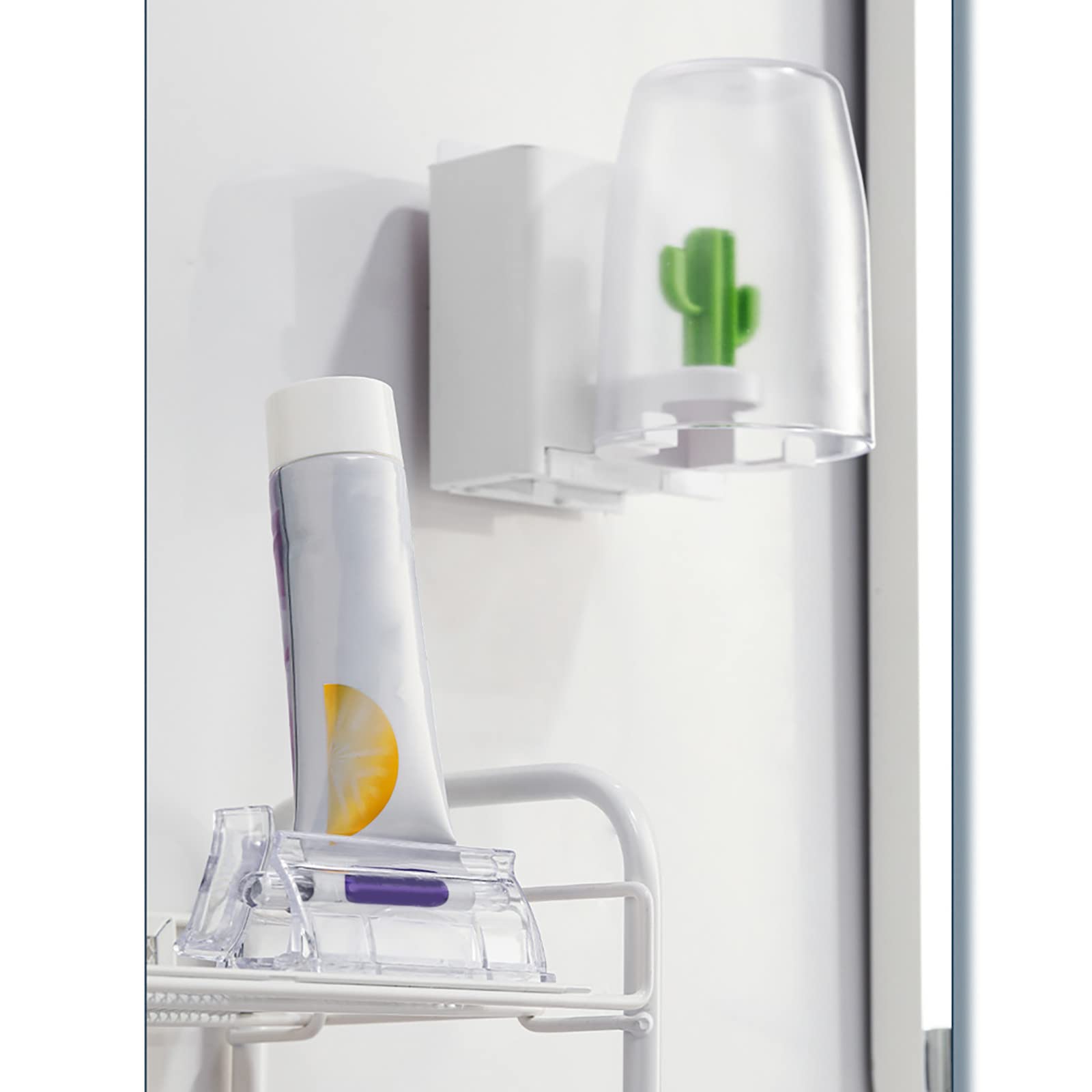 JJrtq Cactus Toothbrush Holder - Wall Mounted Bathroom Organizer for Toothpaste, Toothbrush & Mouthwash Cup | No Drill Installation | Space Saving Storage for Dorm, Apartment & Small Bathrooms | Perfect for College Dorms, RV Bathrooms & Compact Spaces