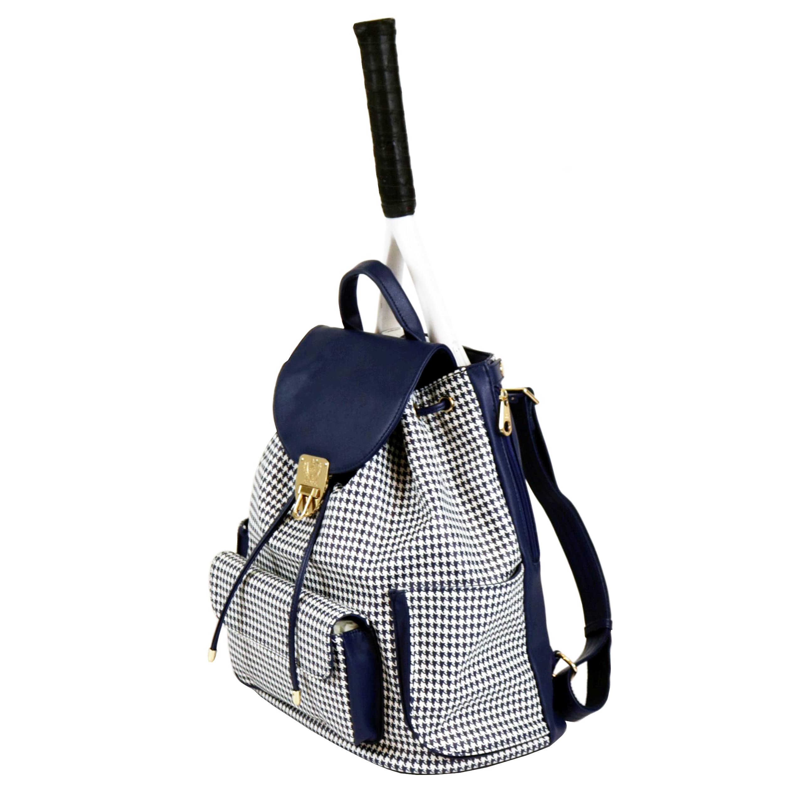 Premium Hampton Houndstooth Blue Tennis & Pickleball Backpack - Stylish Court Couture for Women & Men - Perfect for Sports, Gym, Travel & Daily Use