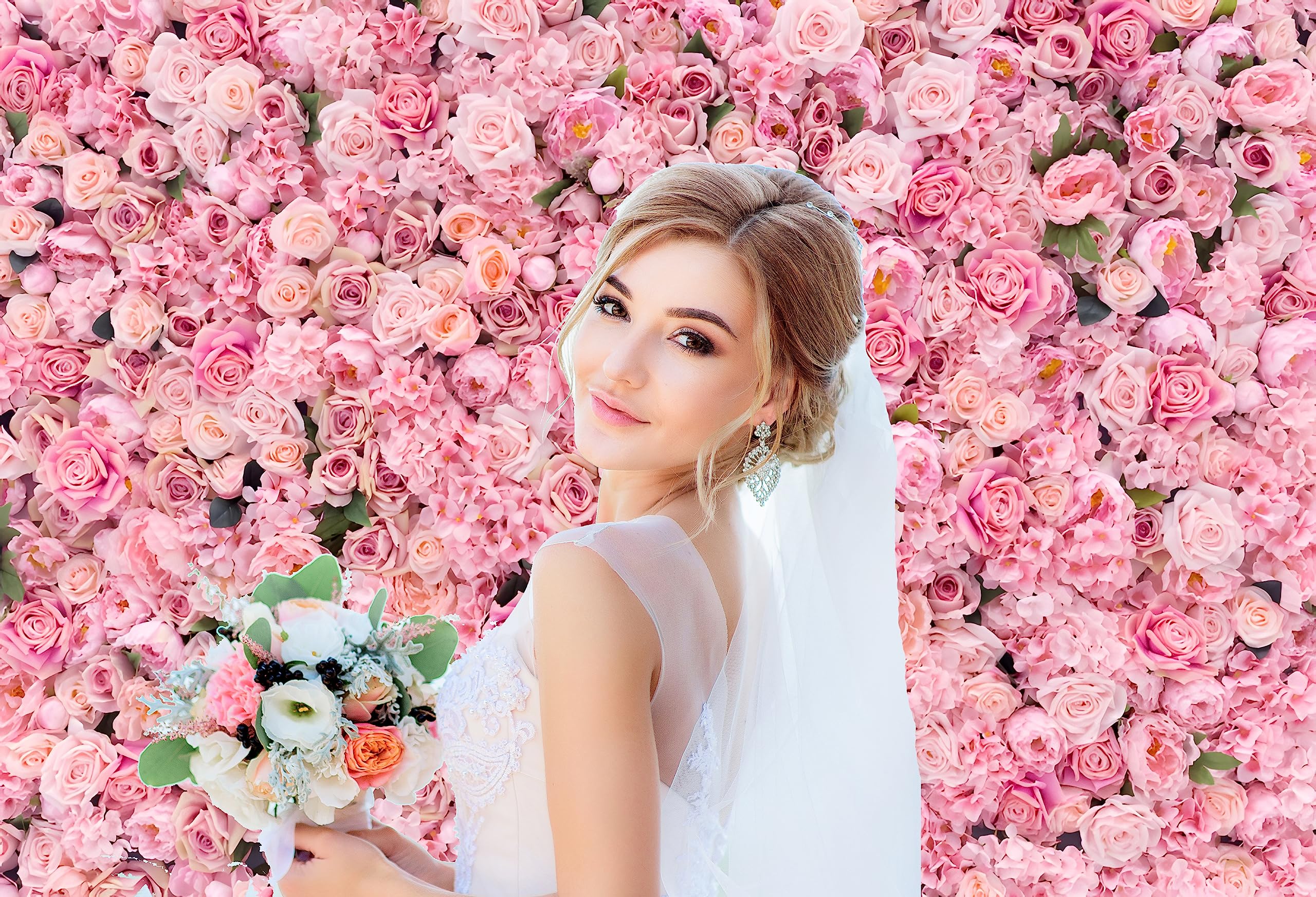 Aoihrraan 3x2.5m Pink Floral Wedding Backdrop - Romantic Flower Wall for Valentine's Day, Mother's Day, Bridal Showers, Birthday Portraits & Photography Background - Perfect for Weddings, Parties, Events & Photo Shoots