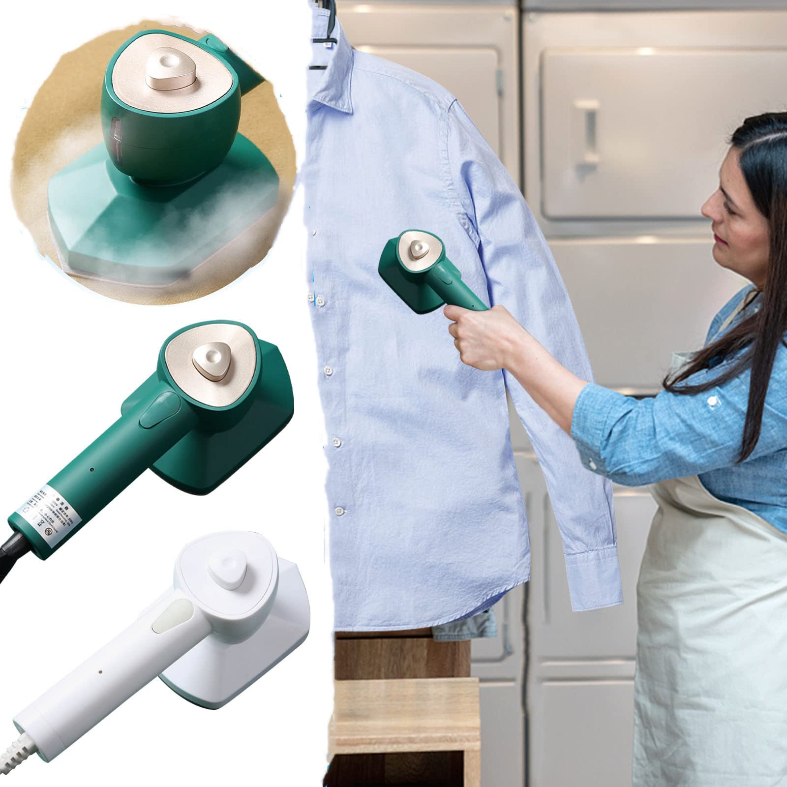 Viligee Portable Mini Handheld Steam Iron & Garment Steamer - Lightweight Fabric Ironing Machine for Home Use with 1.5m Power Cord (Green, 20x8cm) - Perfect for Travel, Dorm Rooms & Quick Clothing Touch-Ups