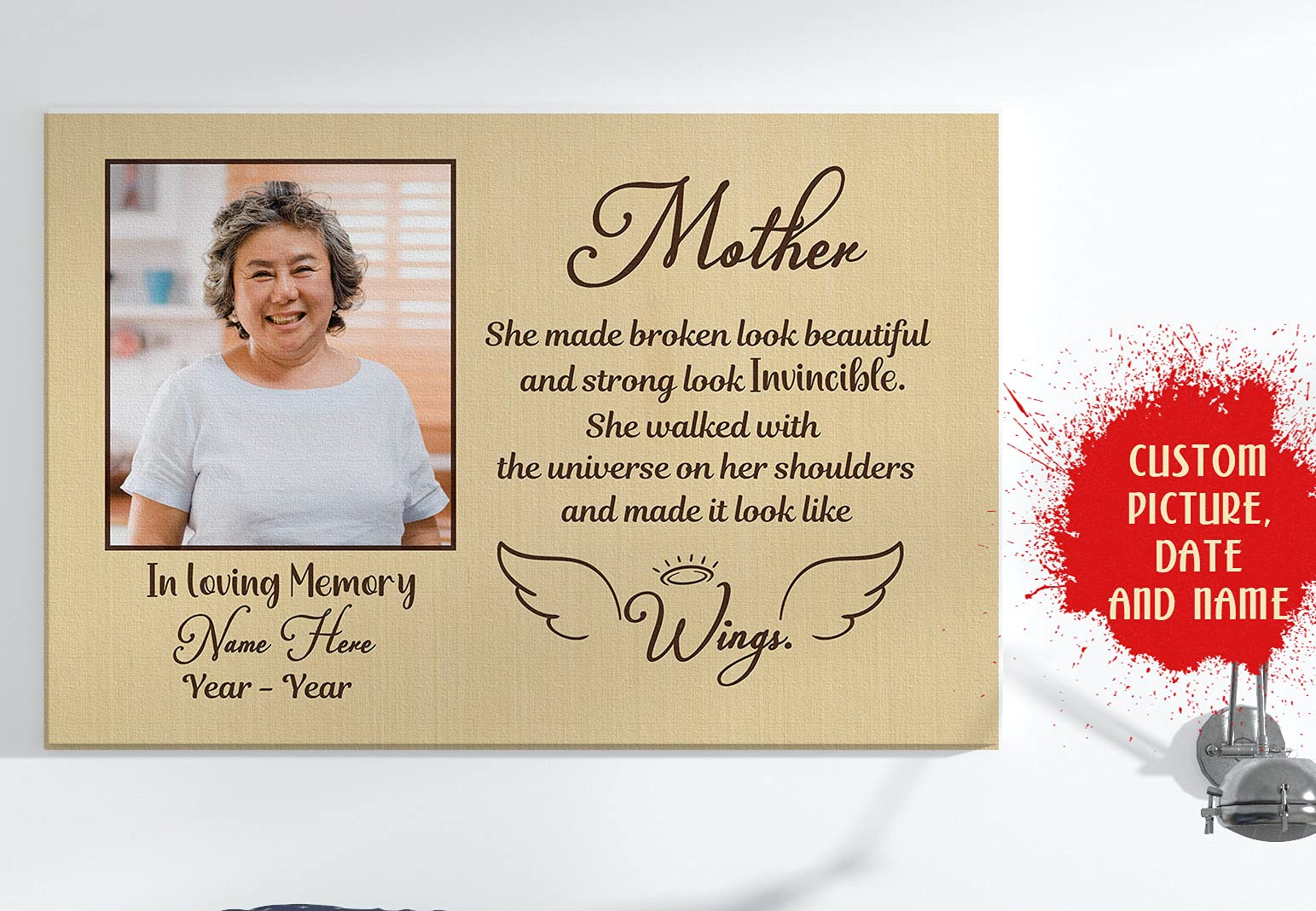 Personalized Naughty Puppy Memorial Canvas - In Loving Memory of Mom, Mother Remembrance Gift - Deepest Sympathy Present for Loss of Mother, Bereavement Keepsake - 16x12 Inch - Perfect for Home Memorial, Condolence Gift, or Pet Loss Remembrance