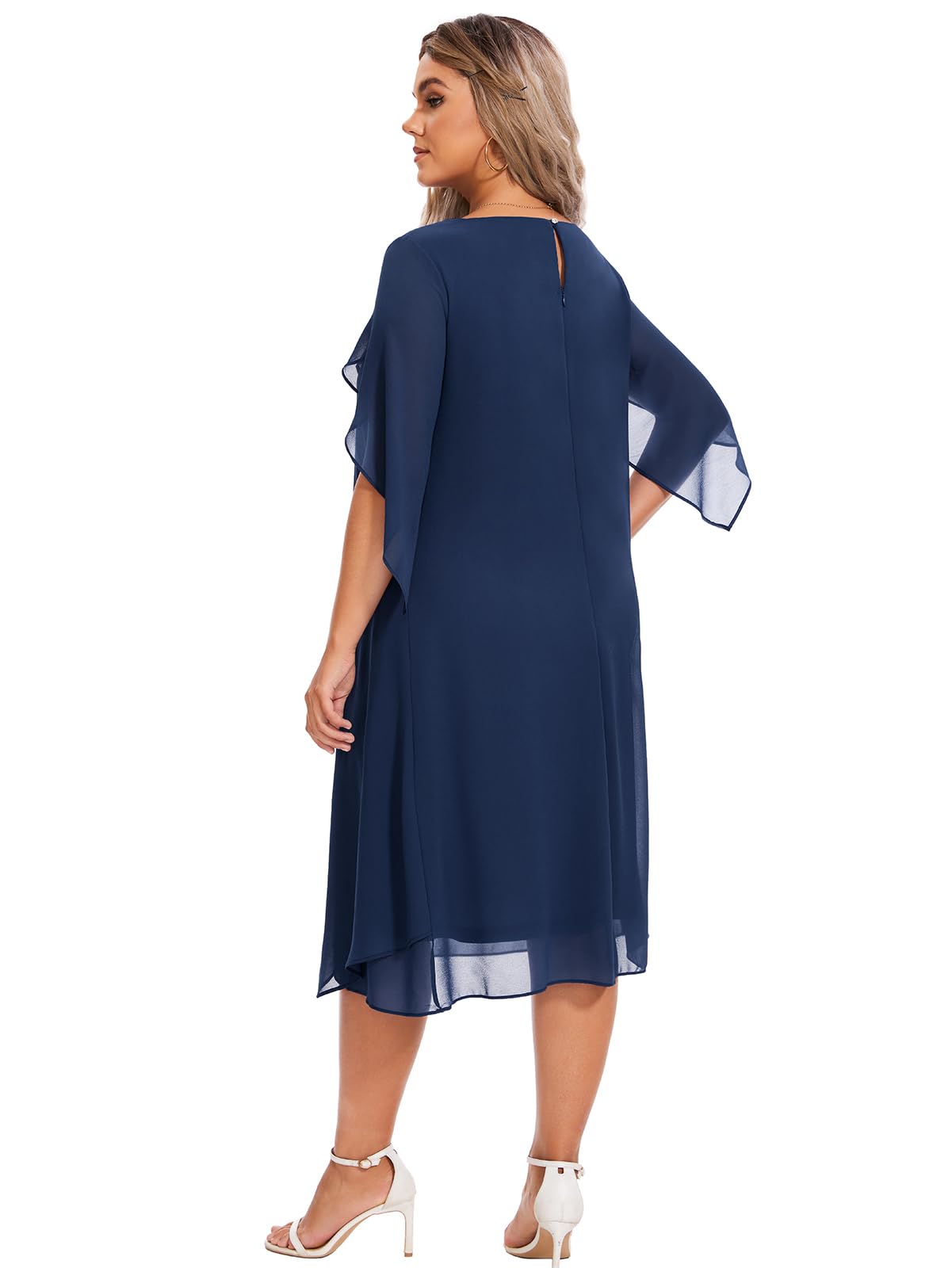 Elegant Plus Size Cape Dress with Chiffon Overlay for Women - Wedding Guest, Cocktail Party & Special Occasion Formal Wear