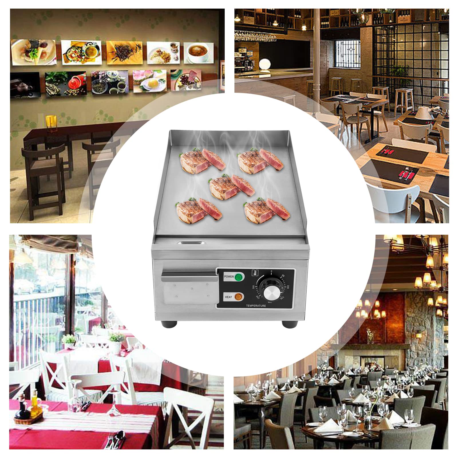 Commercial Electric Griddle Flat Top Grill - 1300W Non-Stick Iron Cooking Surface with Precise Thermostatic Control - Perfect for Restaurant, Food Truck, and Home Kitchen Use - Ideal for Pancakes, Burgers, Steaks, and Breakfast Cooking
