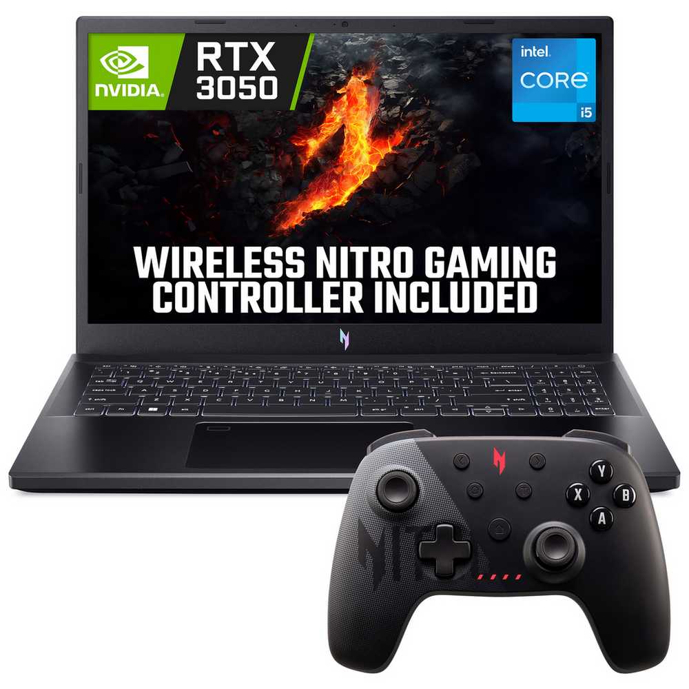 Acer Nitro V15 Gaming Laptop Bundle with Wireless Controller - Intel Core i5-13420H, NVIDIA RTX 3050, 8GB RAM, 512GB SSD, 15.6