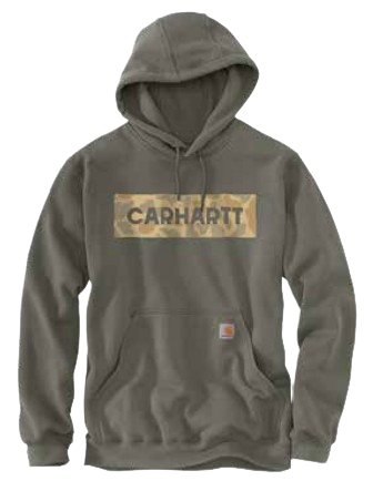Loose Fit Midweight Camo Logo Graphic Sweatshirt for Men & Women - Dusty Olive Green Casual Pullover Hoodie | Perfect for Streetwear, Outdoor Activities & Everyday Comfort