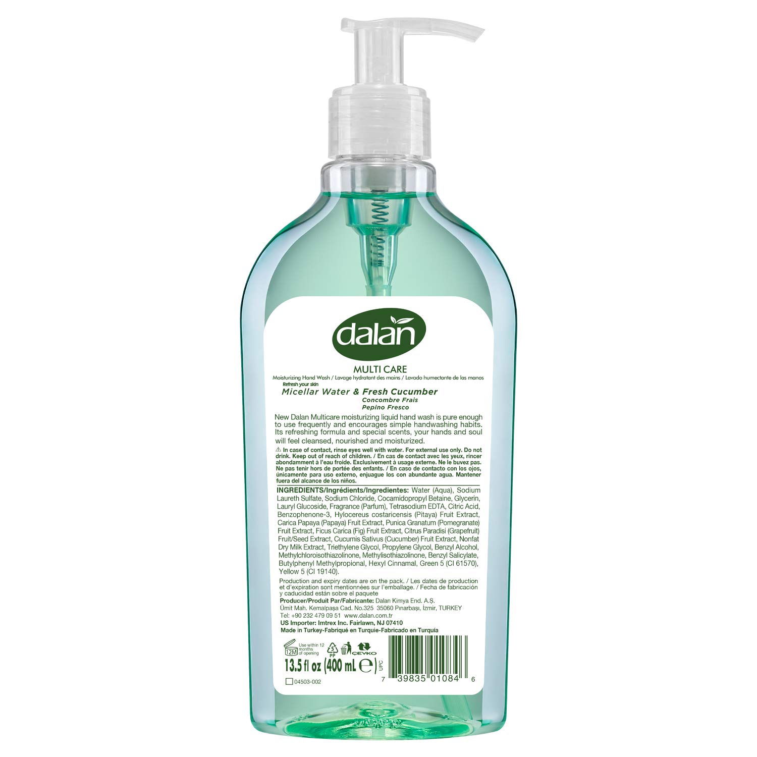 Dalan Fresh Cucumber Ultra Moisturizing Hand Soap - 13.5 Fl Oz (400mL) Pack of 12 - Hydrating Liquid Soap for Dry & Normal Skin - Leaves Hands Soft, Clean & Refreshed - Perfect for Home, Kitchen, Bathroom & Office Use