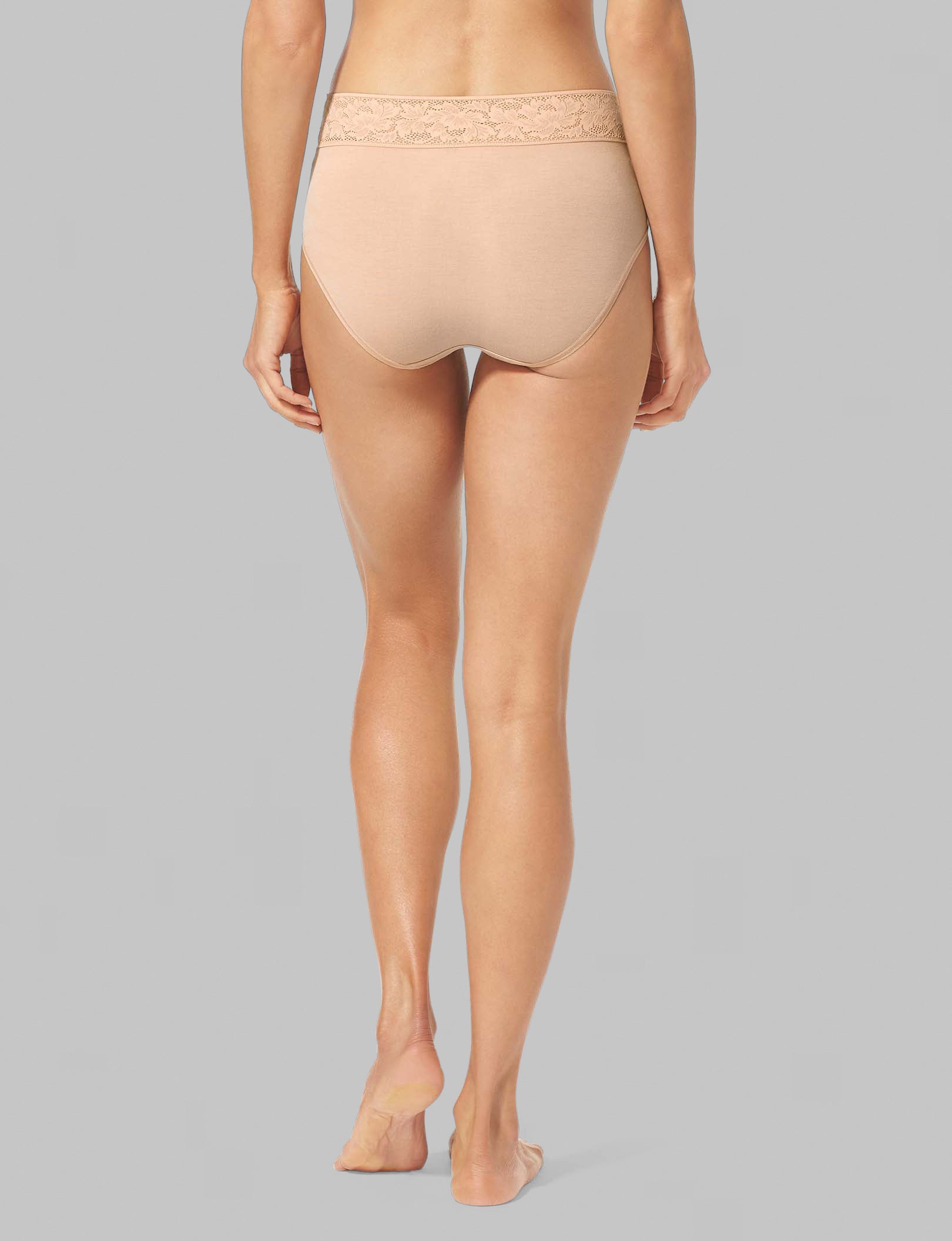 Women's High Rise Lace Waist Second Skin Briefs - Seamless Comfort Underwear for Everyday Wear & Special Occasions