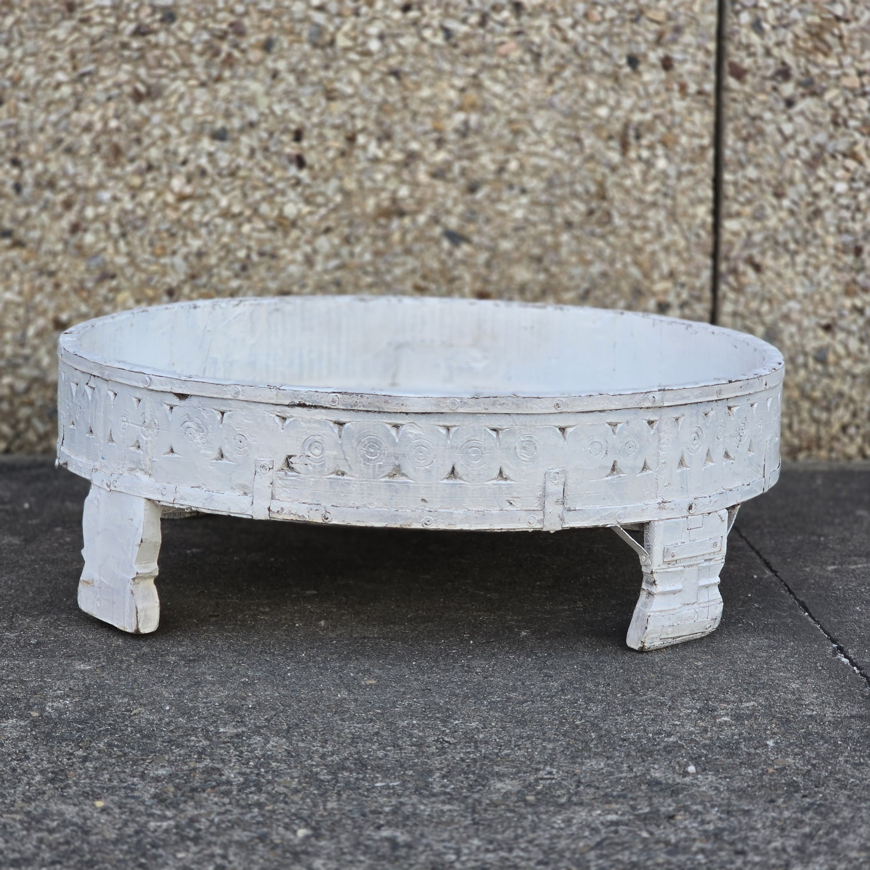 Handcrafted Solid Wood Indian Chakki Coffee Table - 30x30x10 Inches, Traditional Carved Design for Living Room, Lounge & Home Decor