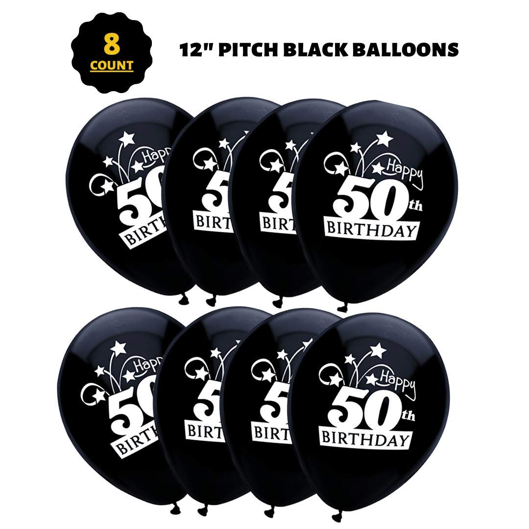 50th Birthday Party Decorations & Tableware Kit for 16 Guests - Gold & Black Theme Party Supplies Set for Anniversary Celebration, Retirement Party, Milestone Event Decor
