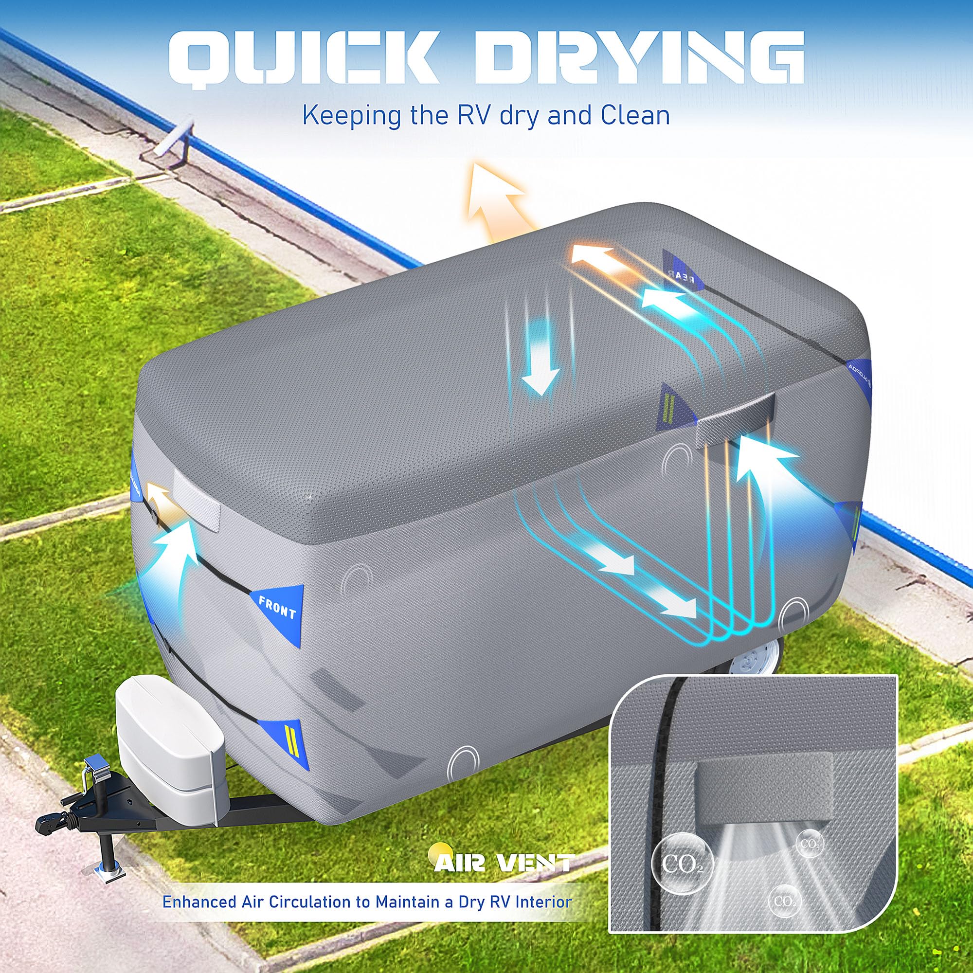 13'-16' Fiberglass Travel Trailer Cover - 7-Layer Waterproof, Anti-Tear RV Camper Cover with Windproof Straps & Repair Patches | Perfect for Outdoor Storage, Winter Protection & Travel