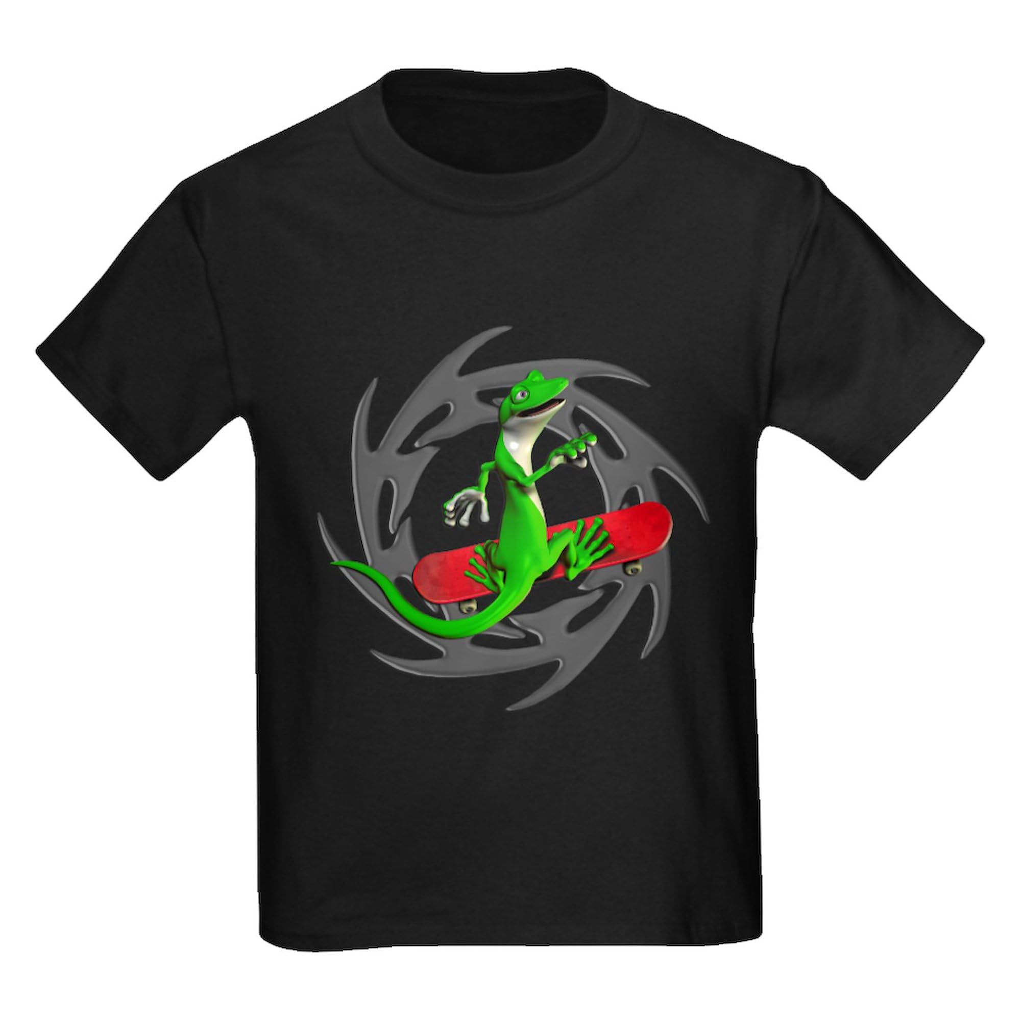 Skateboard Gecko Kids Dark Cotton T-Shirt - Cool Graphic Tee for Boys & Girls - Perfect for Skateboarding, School & Casual Wear