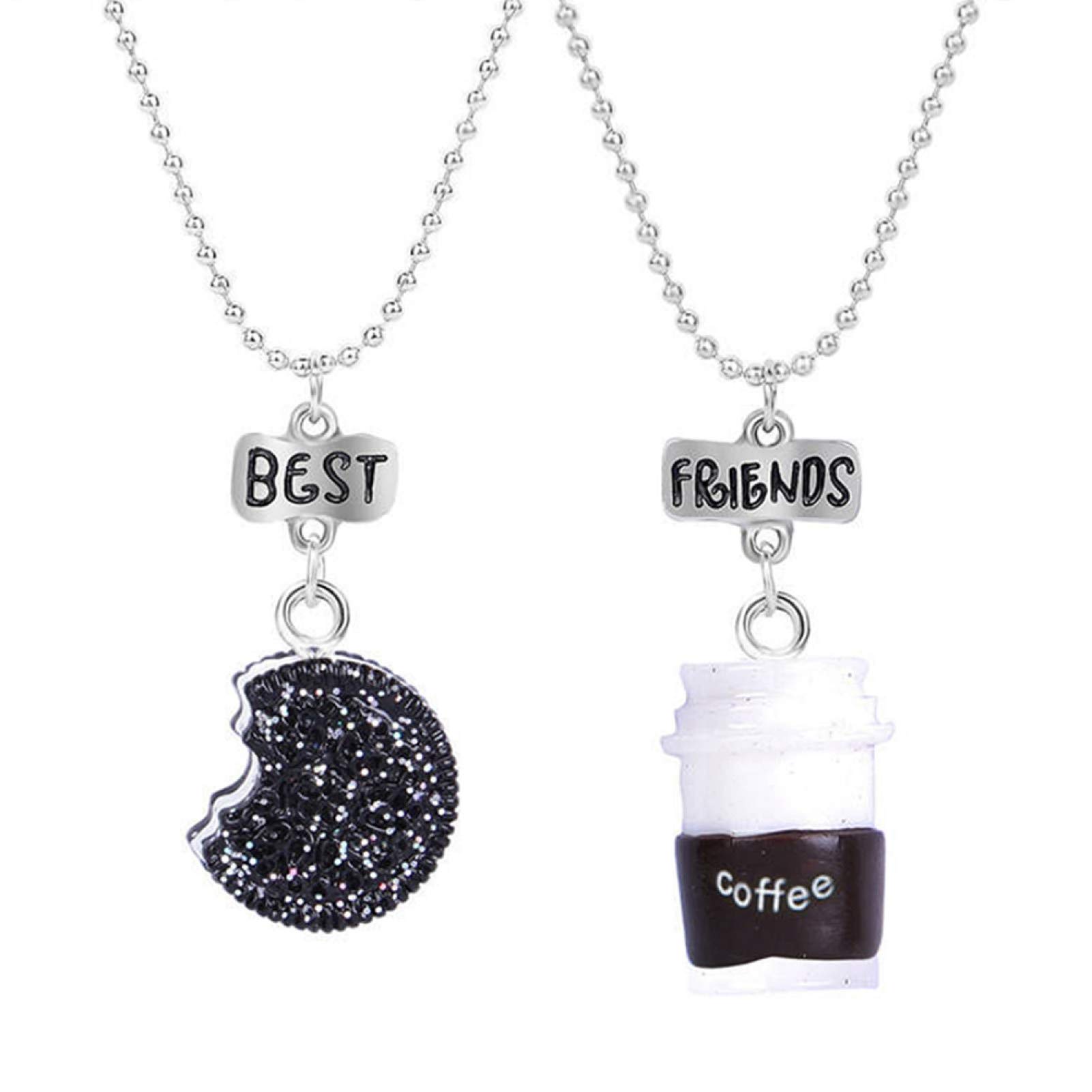 2Pcs/Set Cartoon Mini Biscuit Coffee Hamburger French Fries Milk Cookie Necklaces - Cute Food Jewelry for Women, Girls, Teens - Perfect for Parties, Gifts, and Everyday Wear
