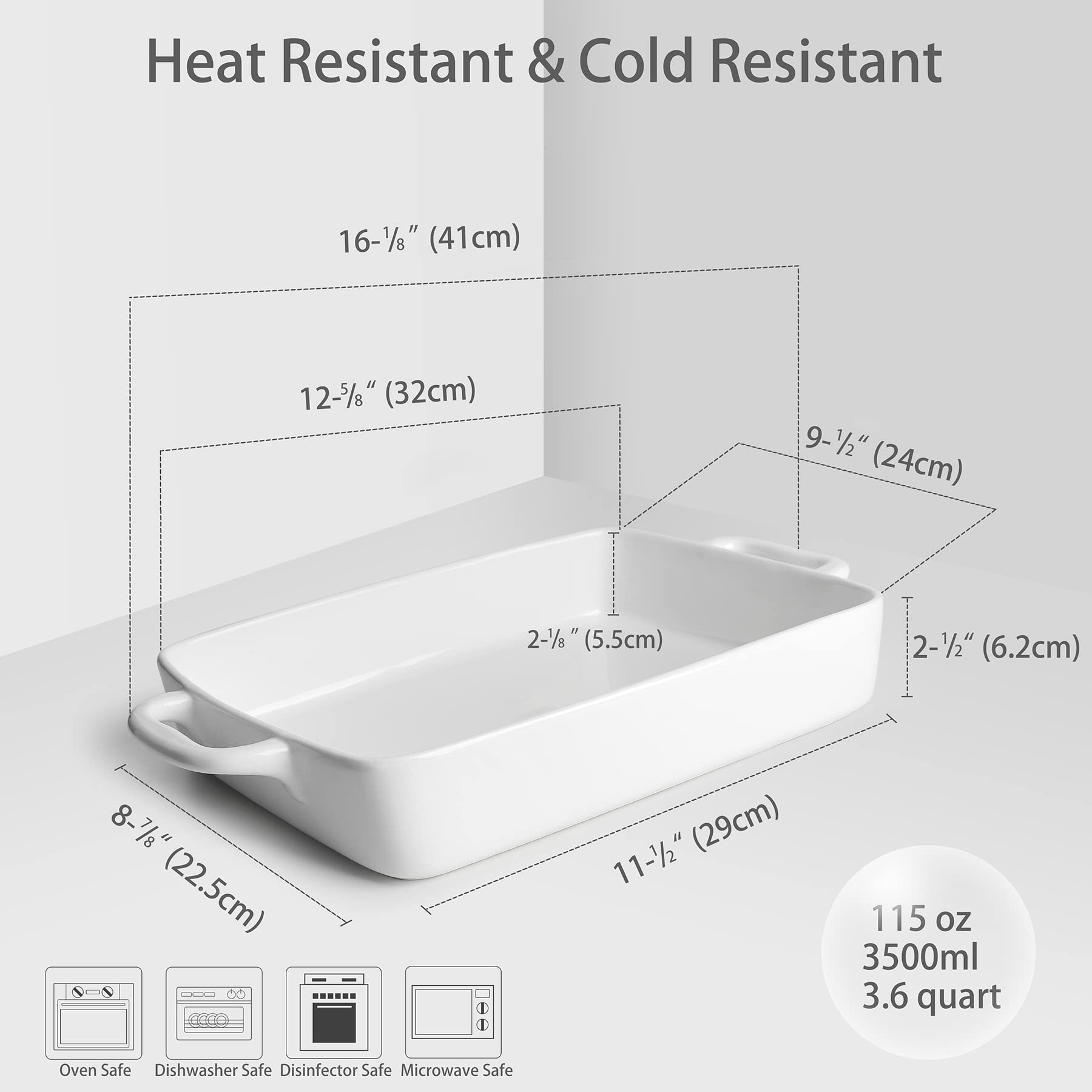 Premium Heavy Duty Ceramic Baking Pan - 3.6 Quart Rectangular Oven Dish for Cakes, Lasagna & Banquets | Non-Stick Bakeware for Home & Commercial Kitchens | Perfect for Baking, Roasting & Meal Prep