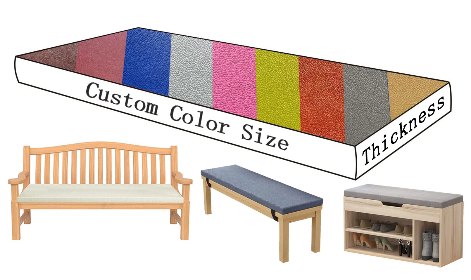 Custom Size Memory Foam Cushion - Waterproof Removable Leather Cover for Indoor Outdoor Patio Furniture & Bench - White (Perfect for Living Room, Garden, Balcony & Office Seating)