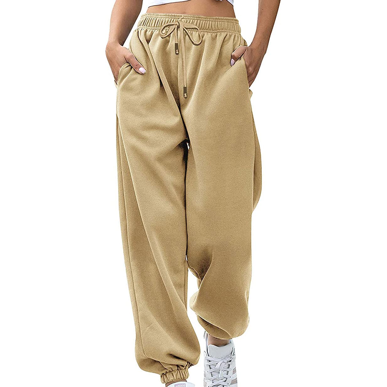 Women's High Waist Sweatpants - Athletic Jogger Yoga Pants with Pockets, Loose Fit Lounge Trousers for Workout, Running & Casual Wear
