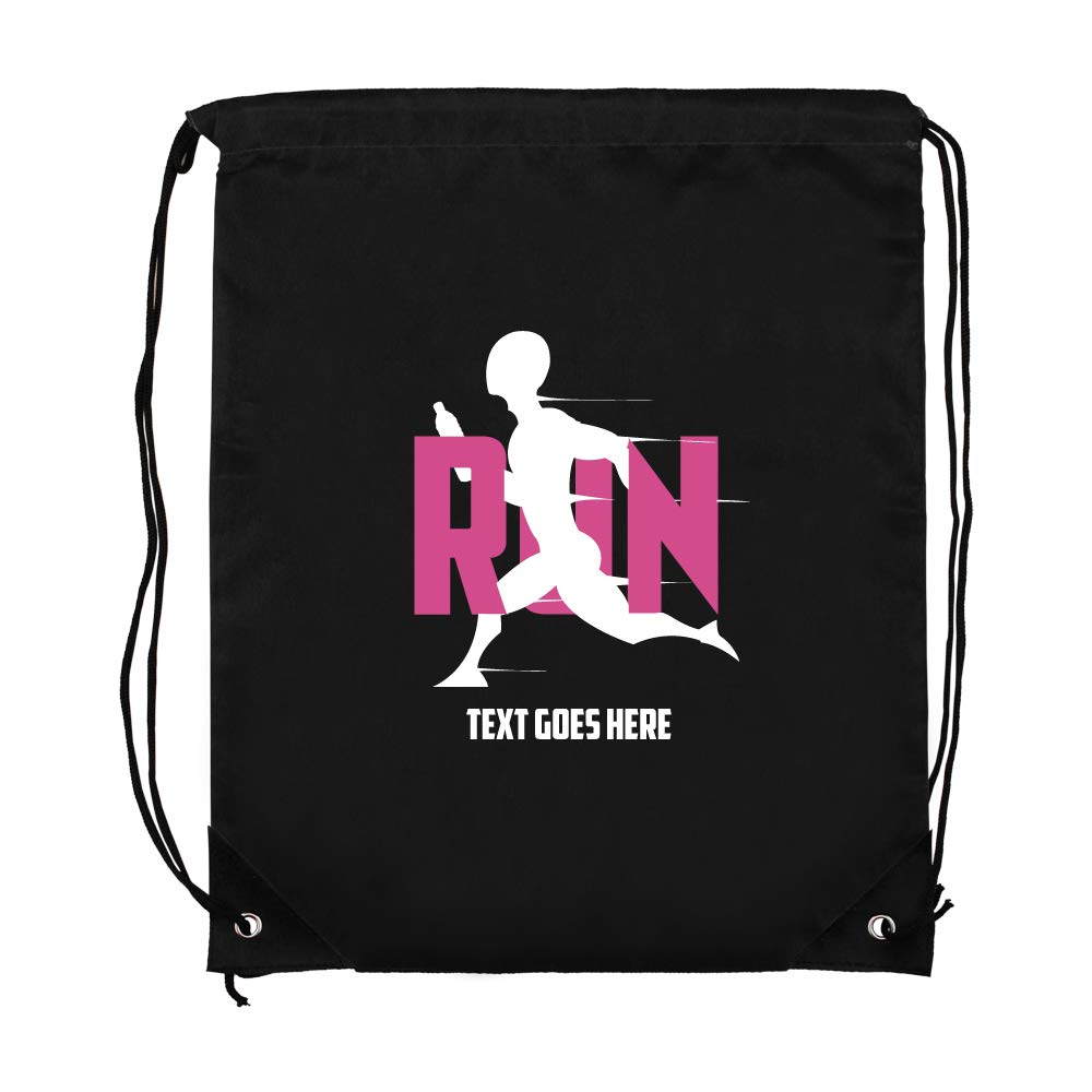 Custom Drawstring Backpack - Personalized Text Gym & Sports Bag - Black Run Design - Ideal for School, Events & Promotions - Bulk Pack of 1 - EZPENCILS & GIFTS