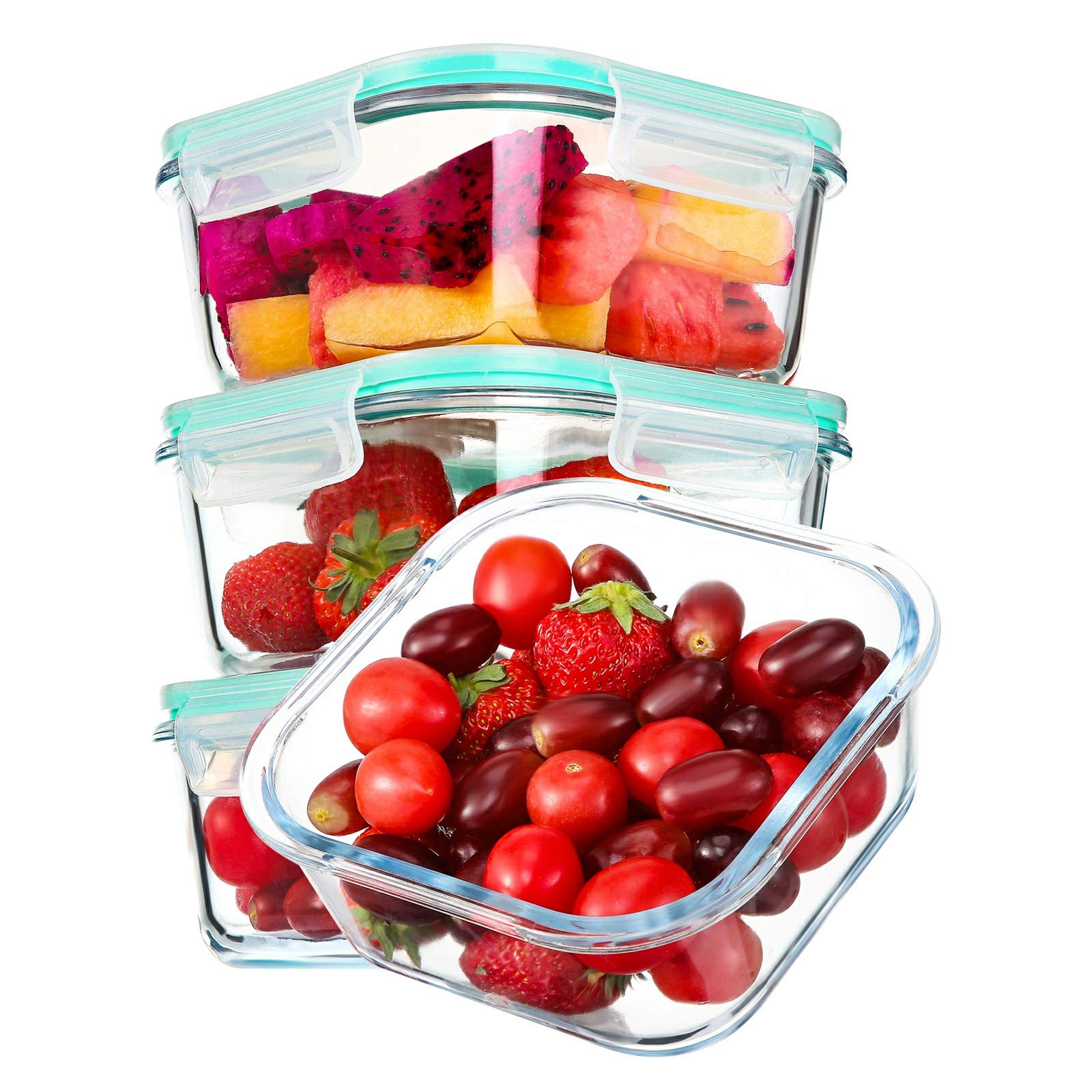 YEBODA 28oz Glass Food Storage Containers with Airtight Lids - BPA Free Meal Prep Containers Set (4 Pack) - Freezer, Microwave, Oven & Dishwasher Safe - Perfect for Home, Kitchen, Restaurant & Office Lunch Storage