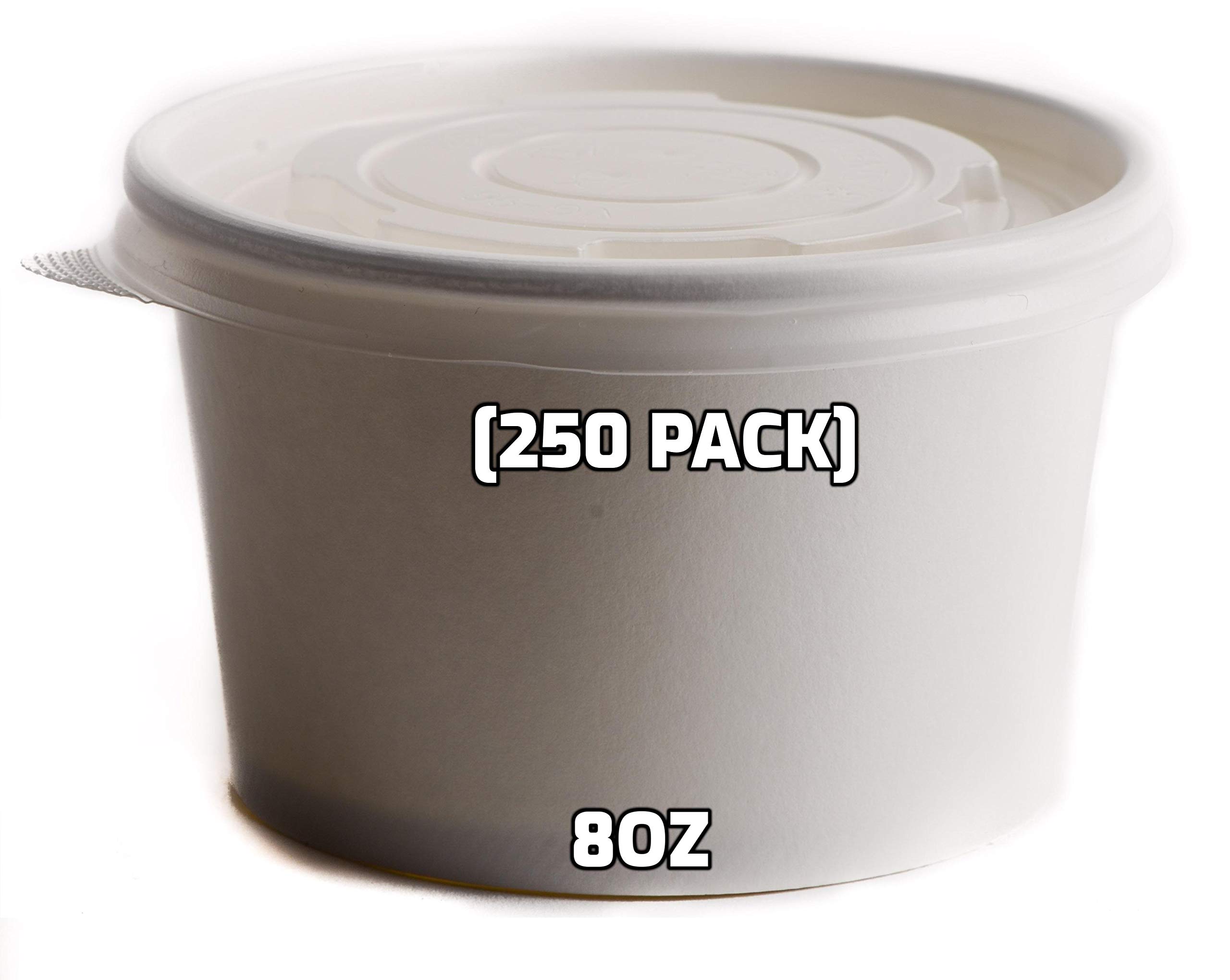 250 Count 8 oz Disposable White Paper Soup Containers with Lids - Microwave Safe Takeout Containers for Ice Cream, Frozen Yogurt, Deli Foods | Perfect for Restaurants, Catering, Picnics & Meal Prep