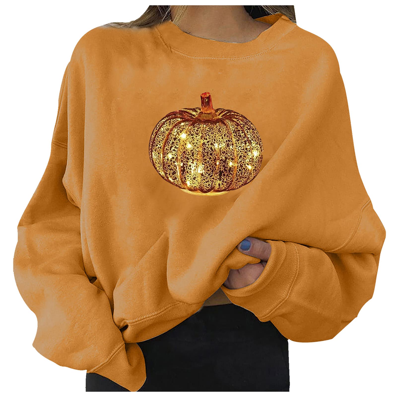 Halloween Women's Graphic Sweatshirt - Cute Pumpkin Print Crewneck Pullover, Loose Fit Casual Long Sleeve Fall Sweater | Perfect for Halloween Parties, Autumn Outfits & Cozy Seasonal Fashion